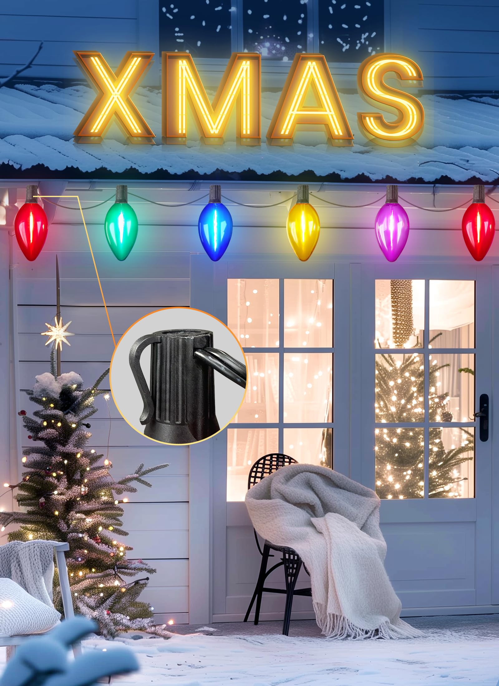 Minetom Solar C9 Christmas Pathway Lights - 16FT, 10 LED, 8 Modes, Multicolor, Outdoor Decorations