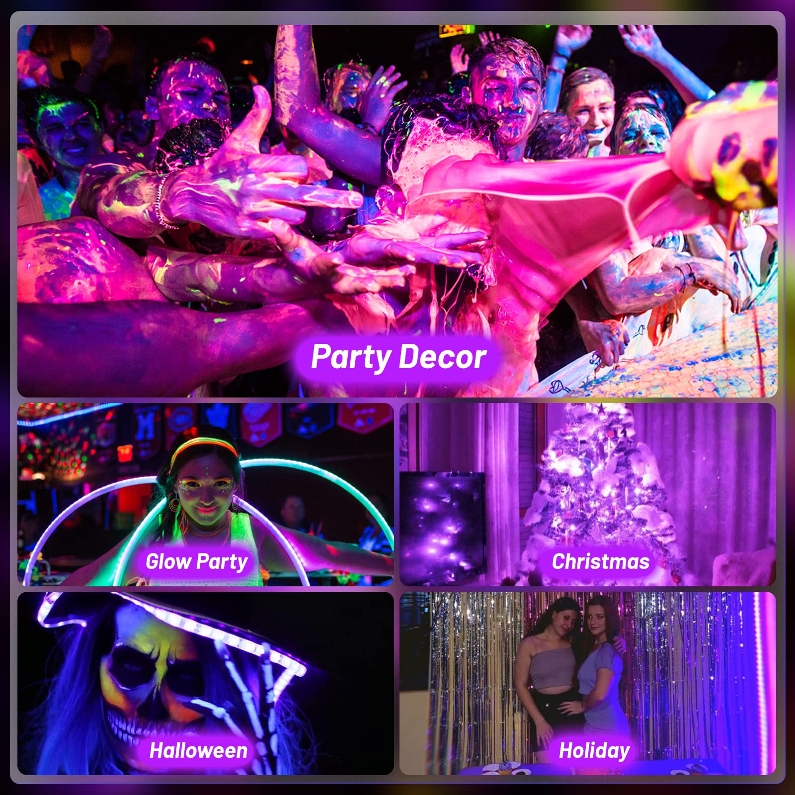 16.4Ft Led Black Light Strip, Usb & Battery Operated Adhesive Blacklight Strip Fixture For Halloween Glow Neon Party Decor Doll Vaseline Glass Cabinet Case Display Fluorescent Paint Non-Waterproof