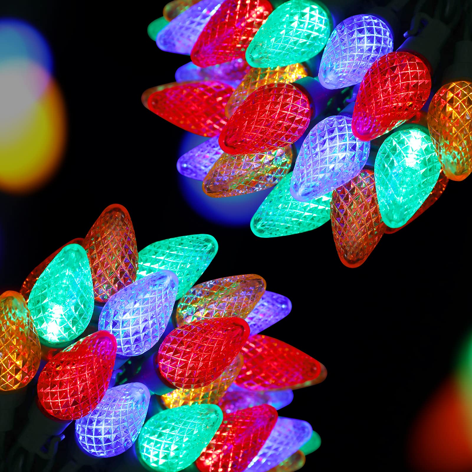 TOPKDA 2-Set C7 Led Christmas String Lights, 25.16ft 50 LED Waterproof Decorative Light Strand, Extendable Green Wire String Lig