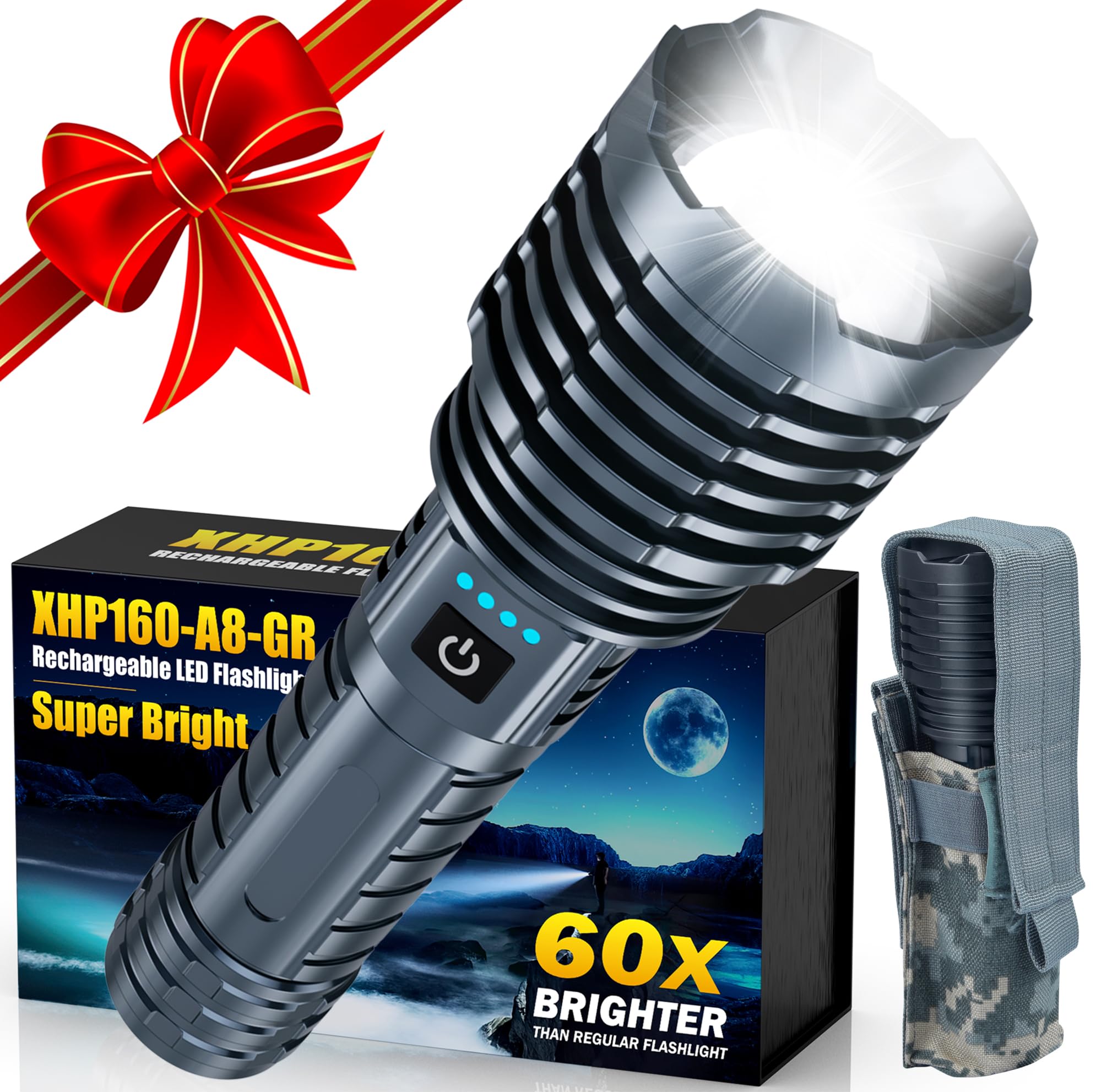 Super Bright Led Flashlight 1800000 High Lumens, Rechargeable Handheld Flashlights Powered By Battery, Waterproof Tactical Flash