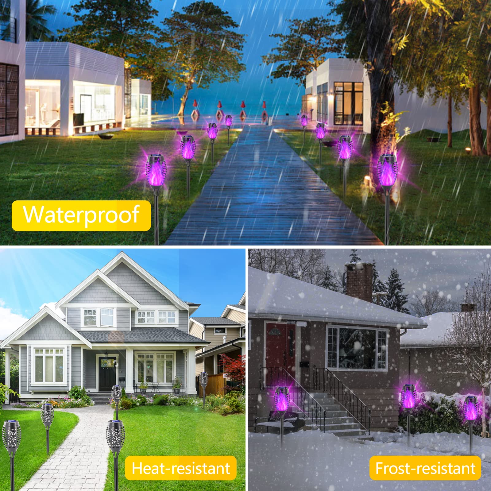 EOYIZW Solar Outdoor Lights, 8 Pack Mini LED Tiki Torches, Waterproof, Purple, Halloween Garden Decor, 12LED-8Pack
