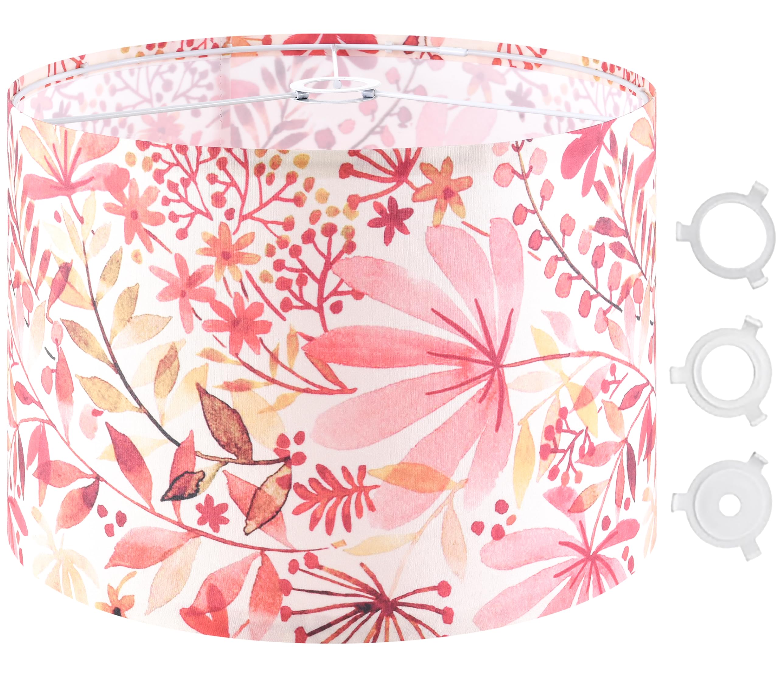 GO&SO Drum Lamp Shade, Red Leaf Pattern, 16inx16inx12in, Polyester Linen, E27 Base, Model G5-17-8DZT-1, Ideal for Table/F