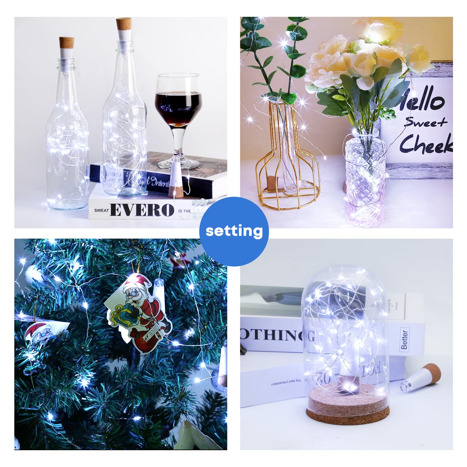 Godinsky Wine Bottle Lights With Cork Switch For Liquor Bottles 4 Pack Rechargeable Battery Operated 20 Led Bottle Stopper Blue String Fairy Lights Indoor Christmas Wedding Halloween Decorations