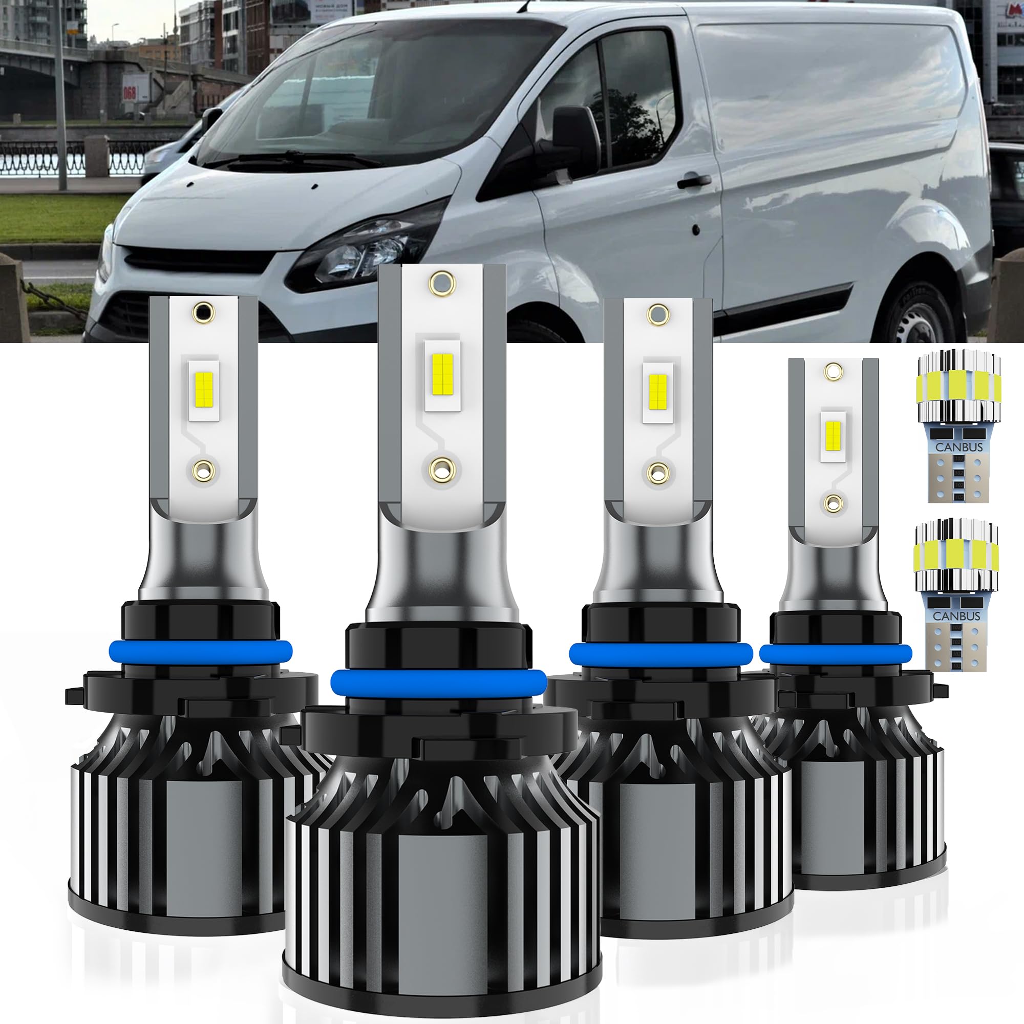 AYOTZIH Bulbs Fit For Ford Transit 150 250 350 2014-2023, High Beams Low Beams License Plate Lights Combo, 400% Brightness 6000K