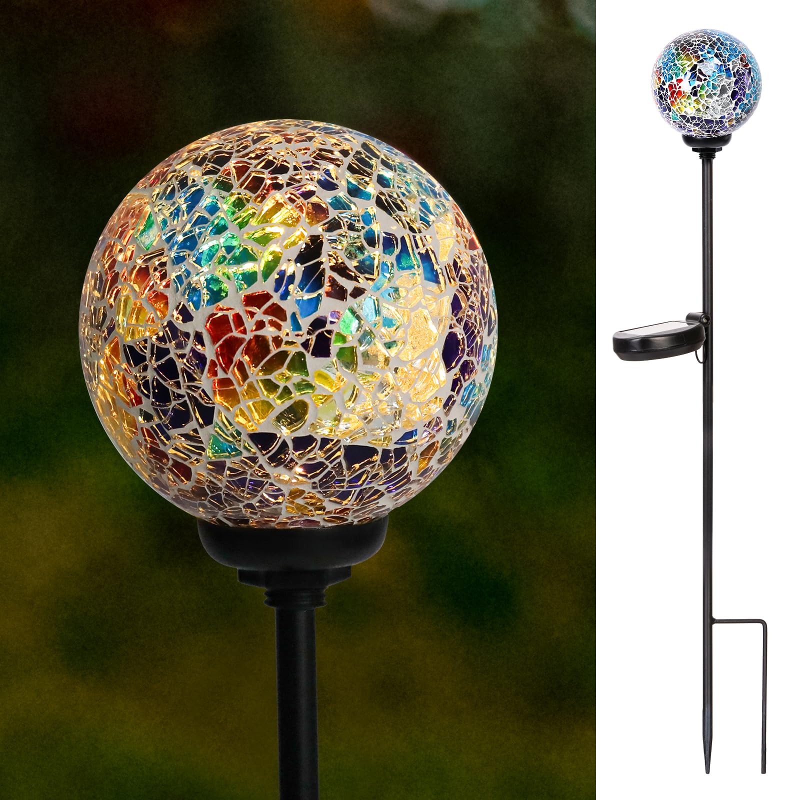 VCUTEKA Solar Path Lights Outdoor Decorative - Mosaic Solar Garden Stakes Light Waterproof LED Light for Landscape Lawn Patio Ya