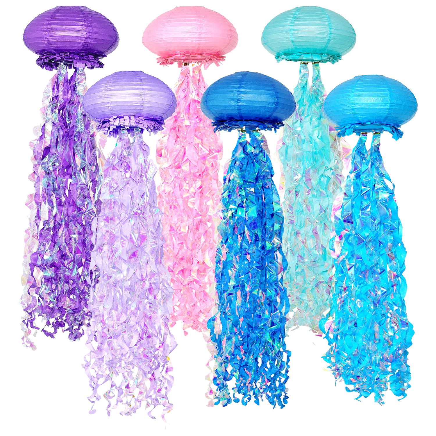 OBXT Hanging Jellyfish Lanterns - Multi-Color, Ocean-Themed Decor, 6 Pack, Model BlueB7