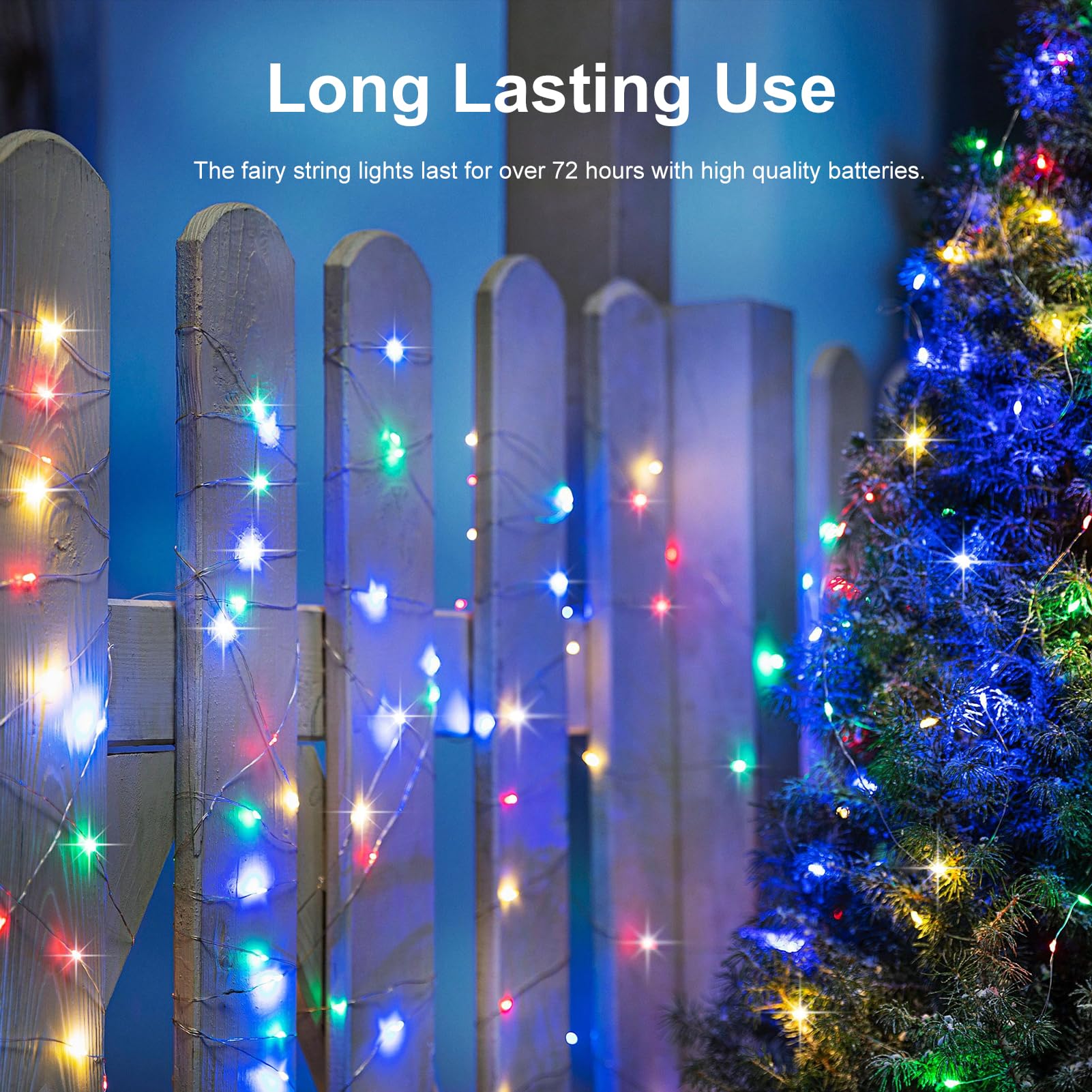 echosari 2 Pack Fairy Lights 200 LED Silver Wire Waterproof String Lights Auto Timer 8 Modes Multicolor ES-2P-B-100SilverL-RGB