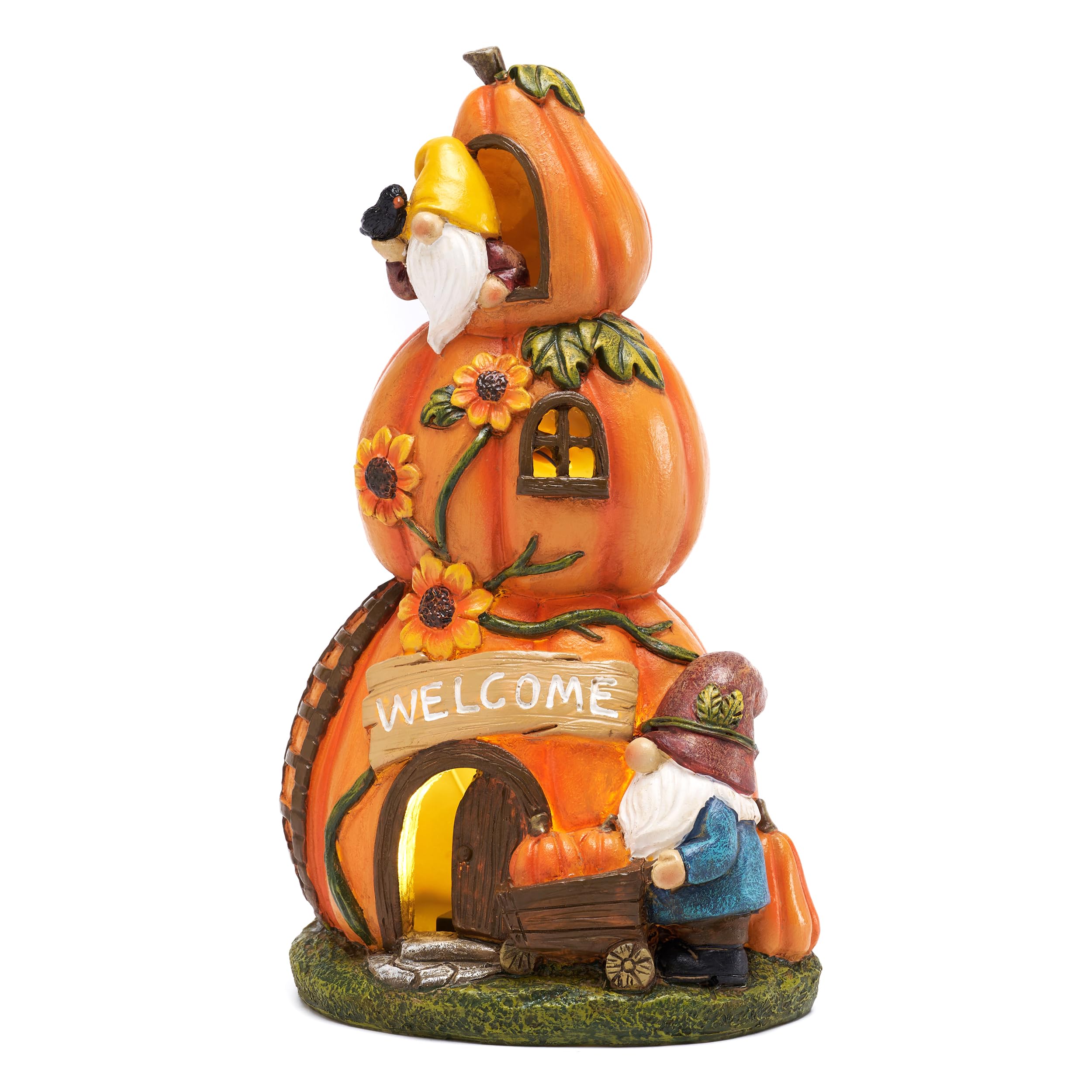 TeresaS Collections Fall Decor  Pumpkin Decor  Orange Pumpkin Fairy House And Gnomes Santa With Solar Lights  Waterproof Resin Outdoor Fall Decor  Fall Gifts Outdoor/Indoor  6.7