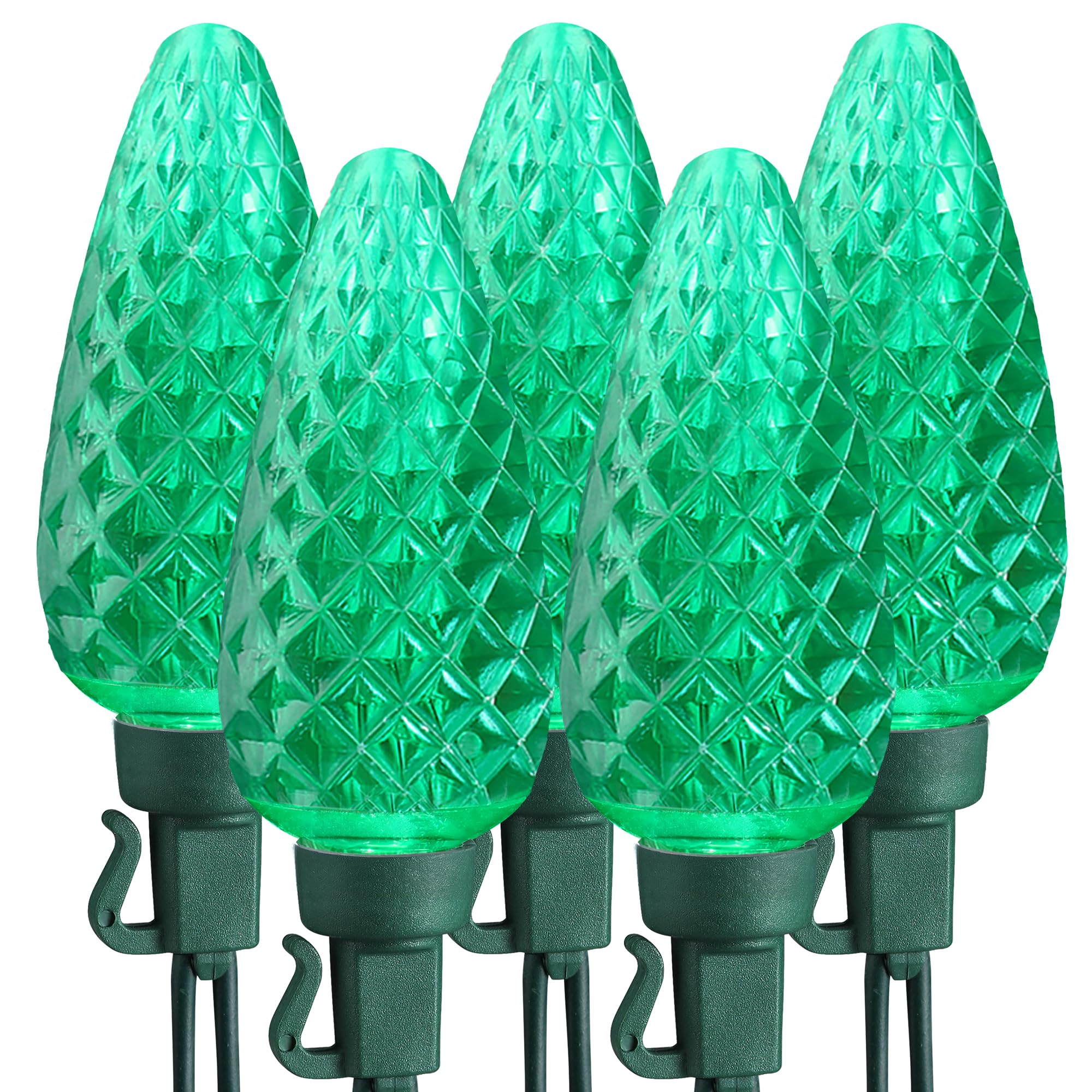 Brizled C9 Green Christmas Lights, 25 LED Faceted String Light, 16ft, Connectable, UL Certified, Indoor Outdoor Use