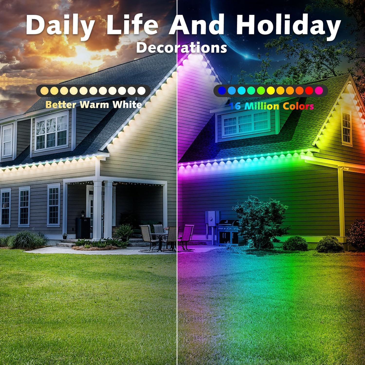 SINLEY 200FT RGB Outdoor LED Lights - IP67 Waterproof, Smart Control for Holiday & Daily Decor