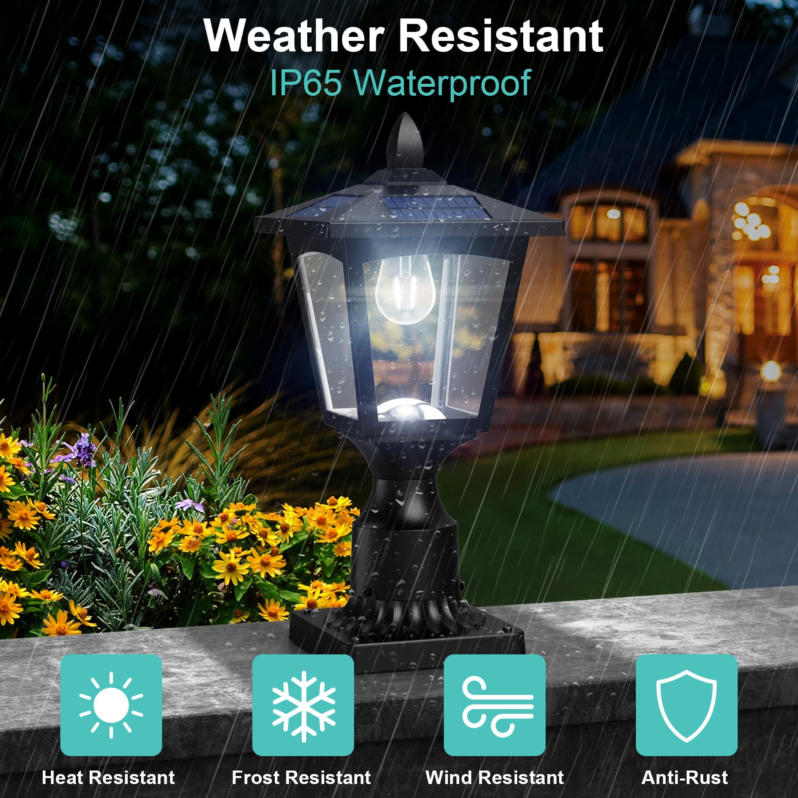 Greluna Solar Post Lights, 6000K Dusk to Dawn Outdoor Lamp, Waterproof Pier Mount, Cool White, Model PL007