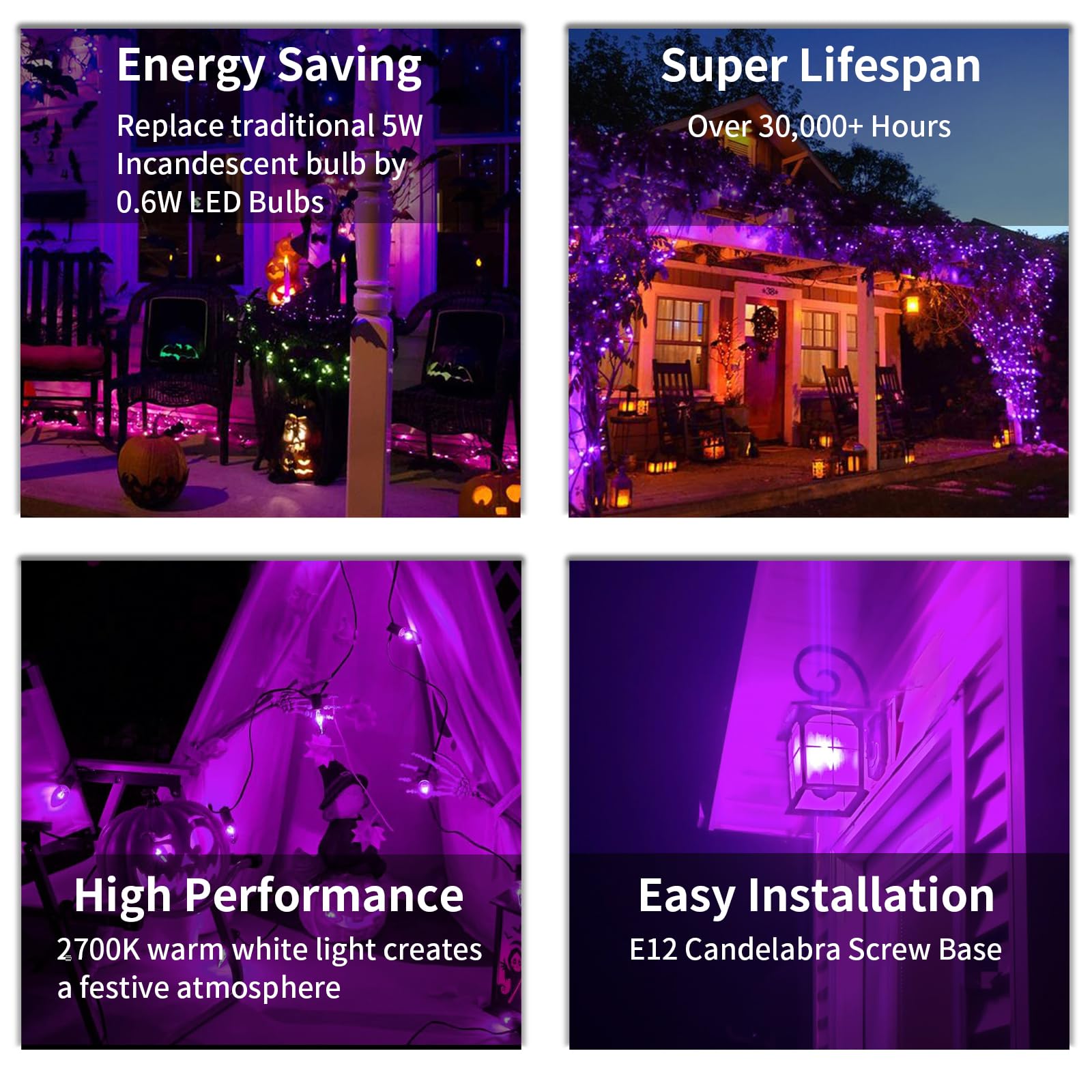 Chyparty 10 Pack C7 Replacement Bulbs, Dark Purple Led Halloween Light Bulbs For Outdoor String Lights, Patio, Christmas Decor,