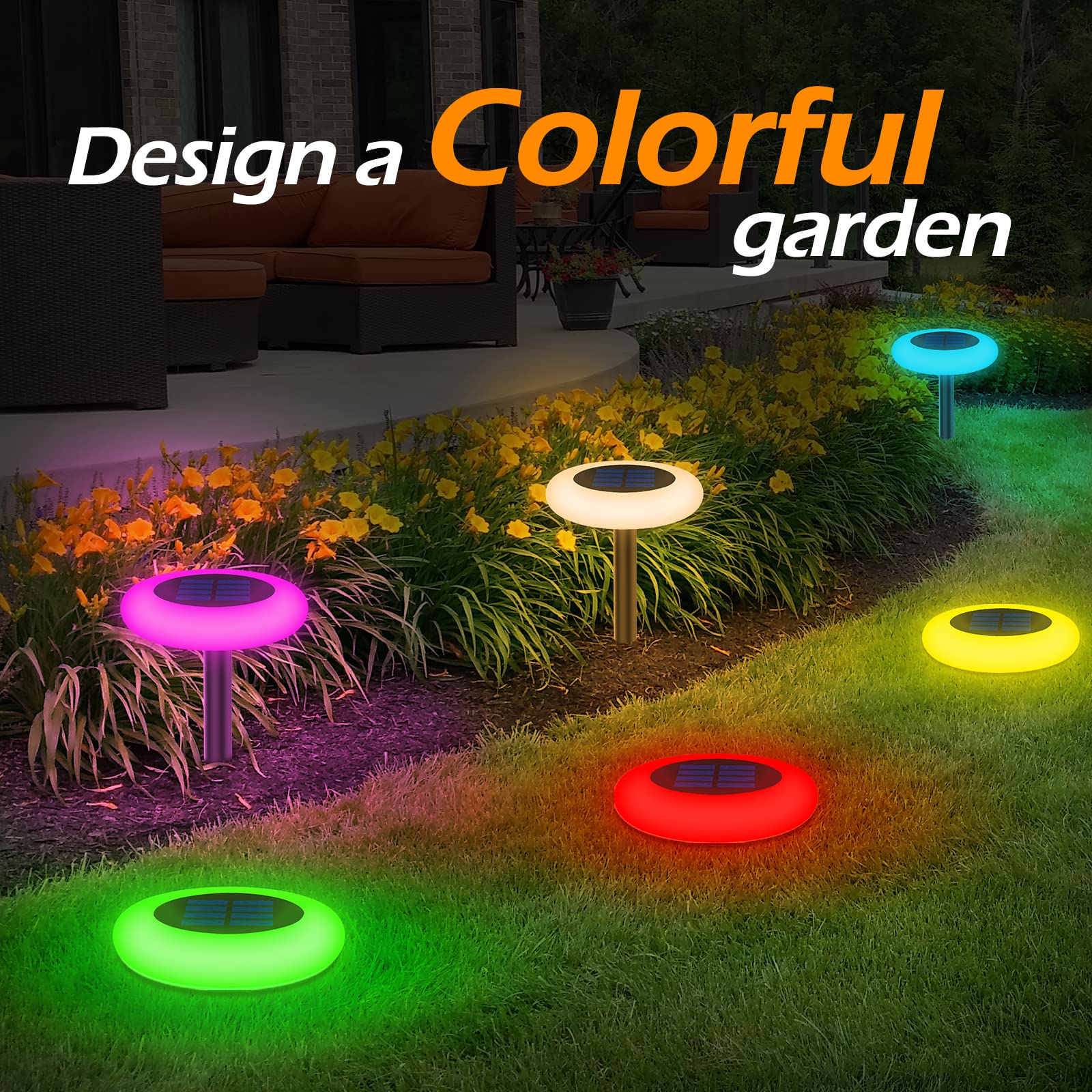 Solar Lights Outdoor Color Changing, Colorful Solar Garden Lights For Outside, Multicolored Solar Pathway Lights Auto On/Off Waterproof, Solar Yard Lights For Garden/Lawn/Walkway/Driveway(2 Pack)