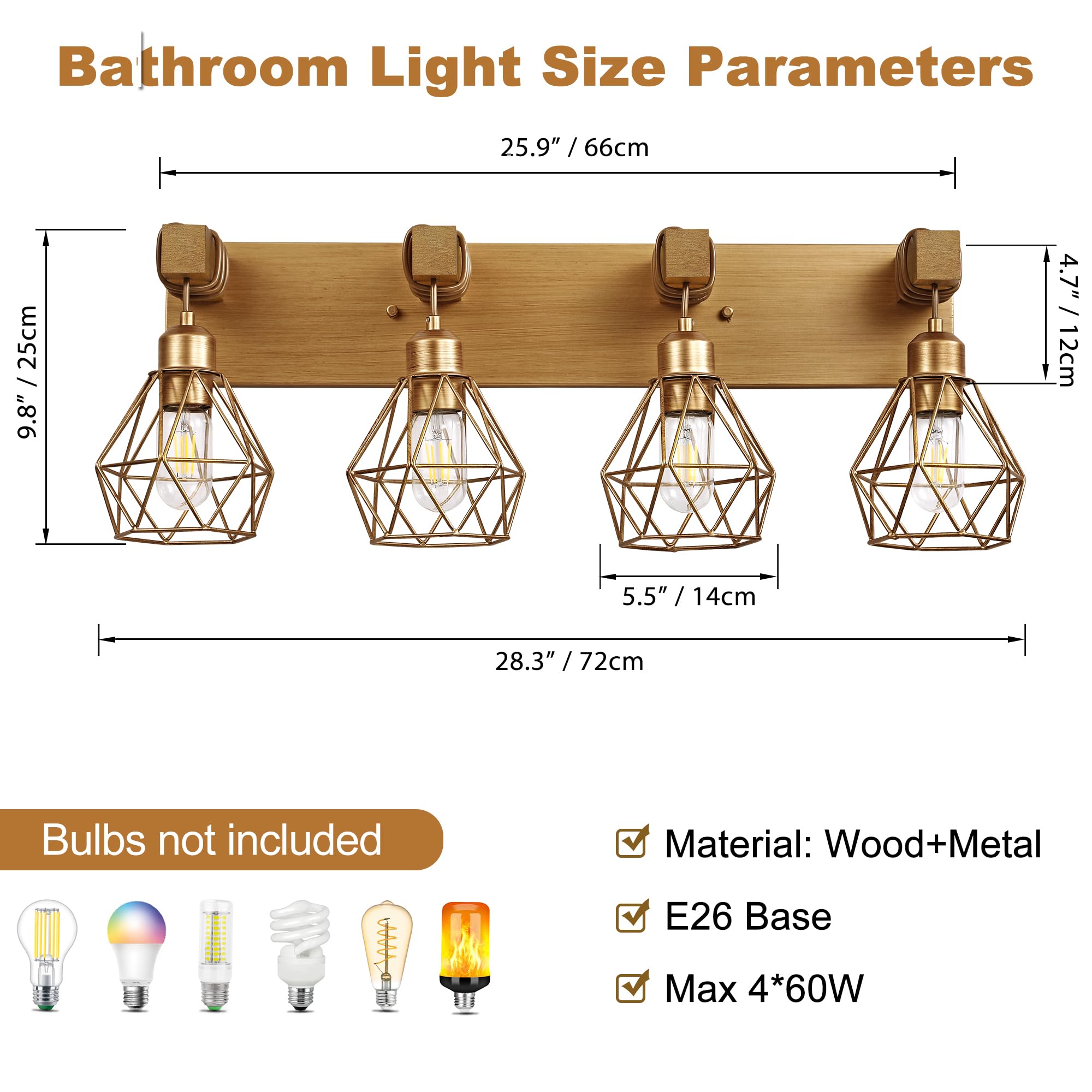 maesta 4-Light Gold Bathroom Vanity Light Fixtures, Elegant Metal Sconces for Living Room, Bedroom, Hallway - Model MA021-S-G-4