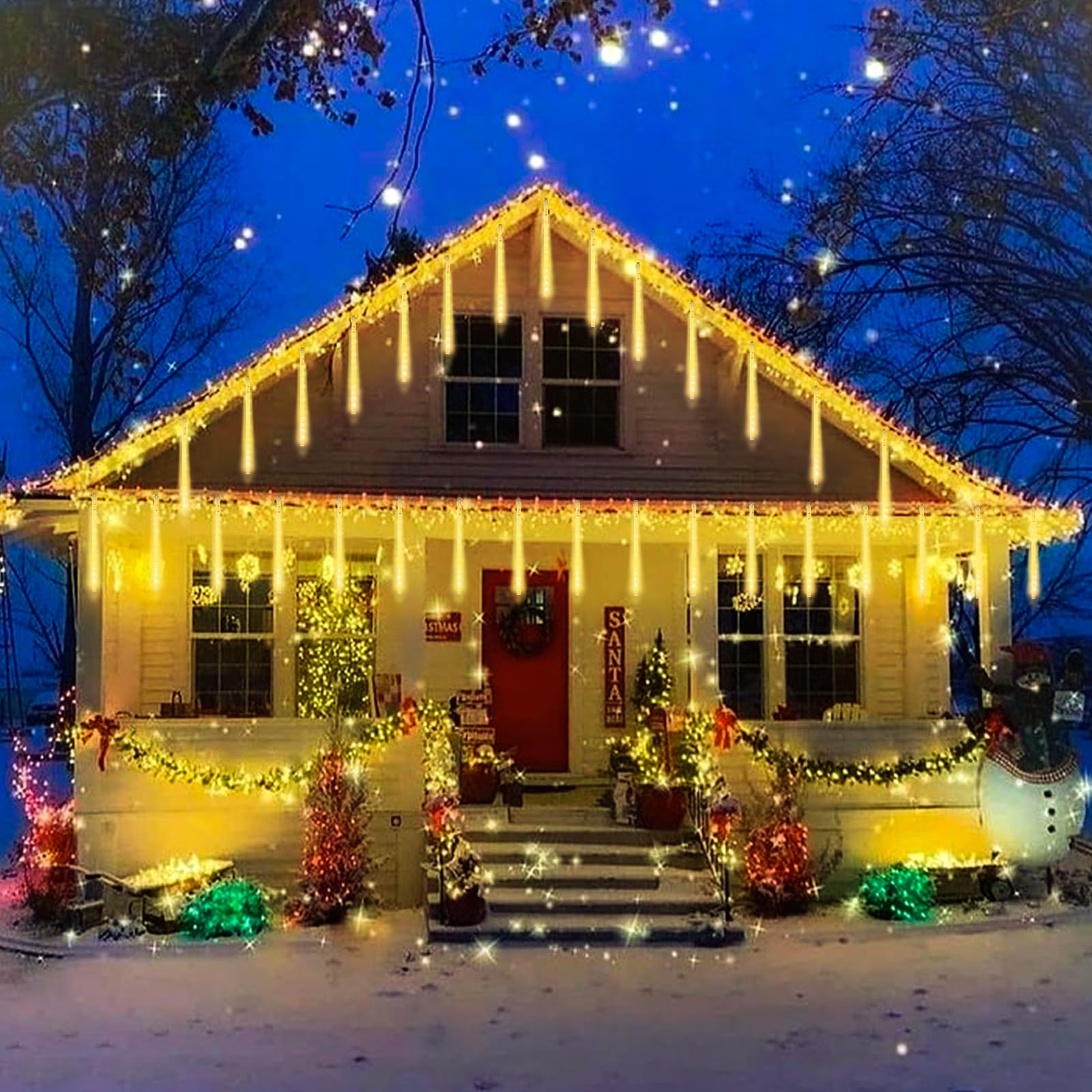 Roytong 20 Inch Meteor Shower Rain Lights - 10 Tube 540 LED Warm White Outdoor Christmas Decoration