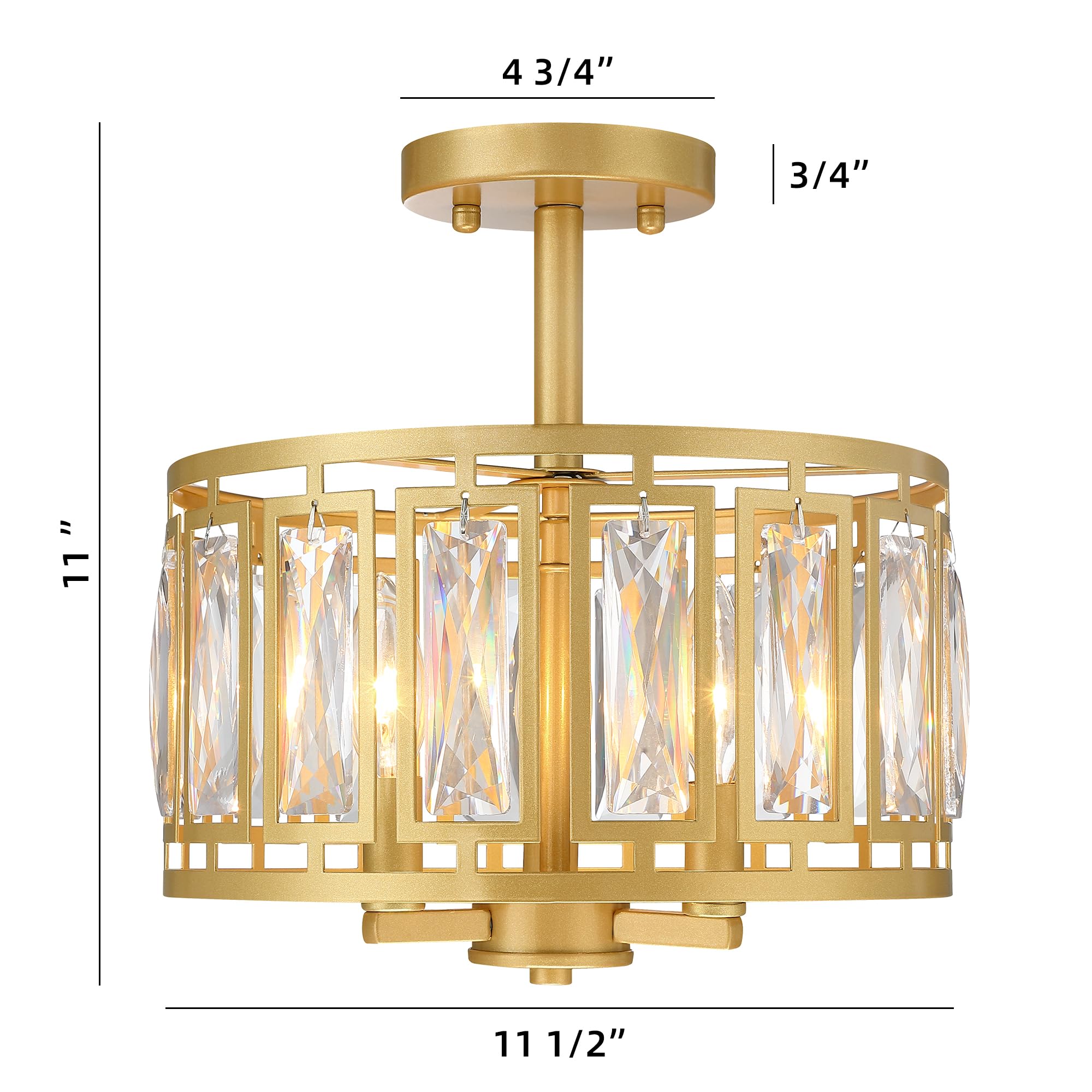 Crystal Ceiling Light Fixture, Modern Semi Flush Mount Ceiling Light, Gold Lighting Chandelier For Kitchen, Bedroom, Dining Room