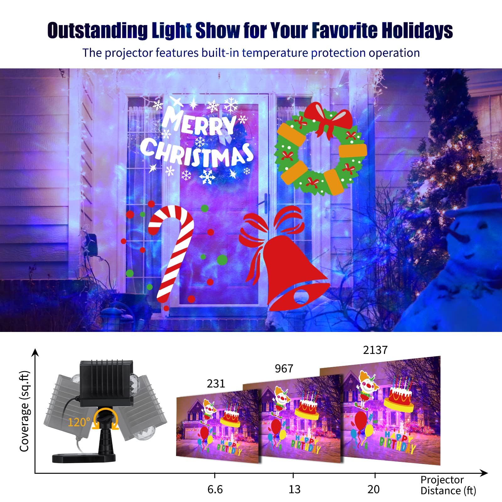 Minetom Christmas Projector Lights Outdoor, 26 HD Effects, Waterproof, 2 in 1, Multicolor, Model RKPO-UL121000D