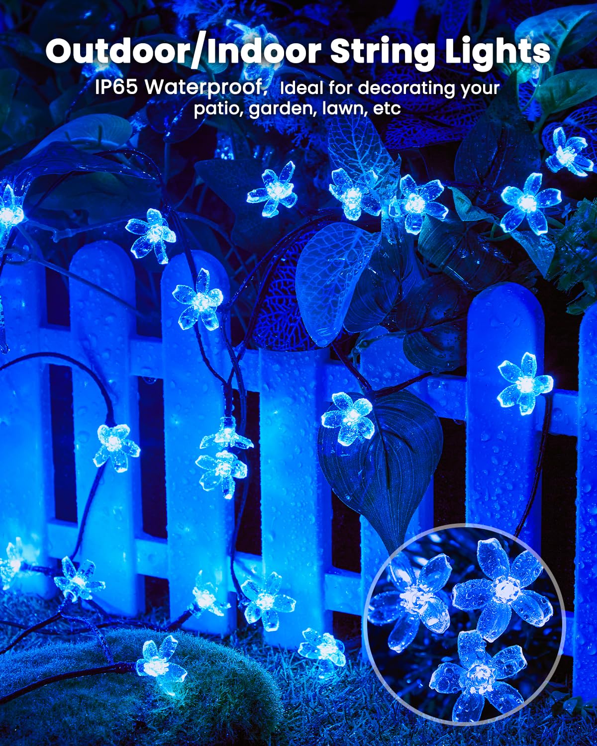 Brightown 60 Led Solar Flower String Lights For Outside Waterproof Fairy Lights For Garden Yard Fence Patio Christmas Tree Weddi