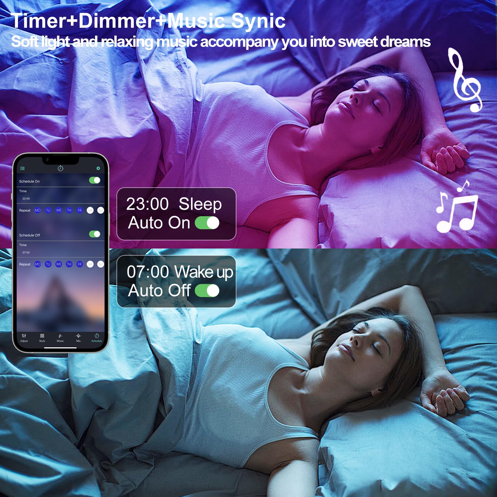 Auplf Under Bed Lights Motion Sensor Led Light Strip, 2X9.84Ft 3 Mode Rgb Motion Activated Bed Light With Music Sync And Timer,