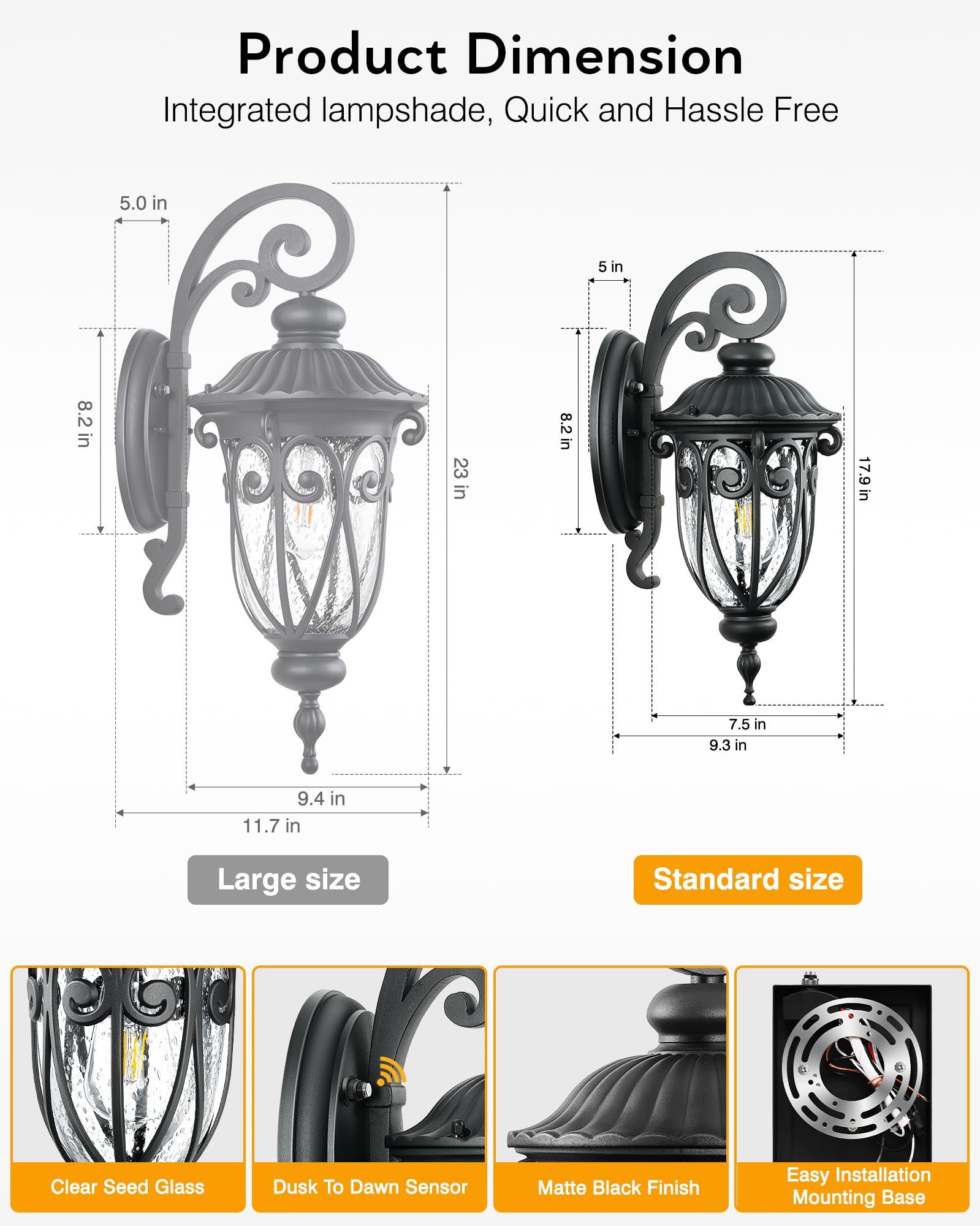 Vianis Outdoor Lights For House Dusk To Dawn  Black Porch Lights Waterproof Outdoor Light Fixture With Seed Glass  Exterior Lighting Fixtures For House  Doorway  Porch Garage