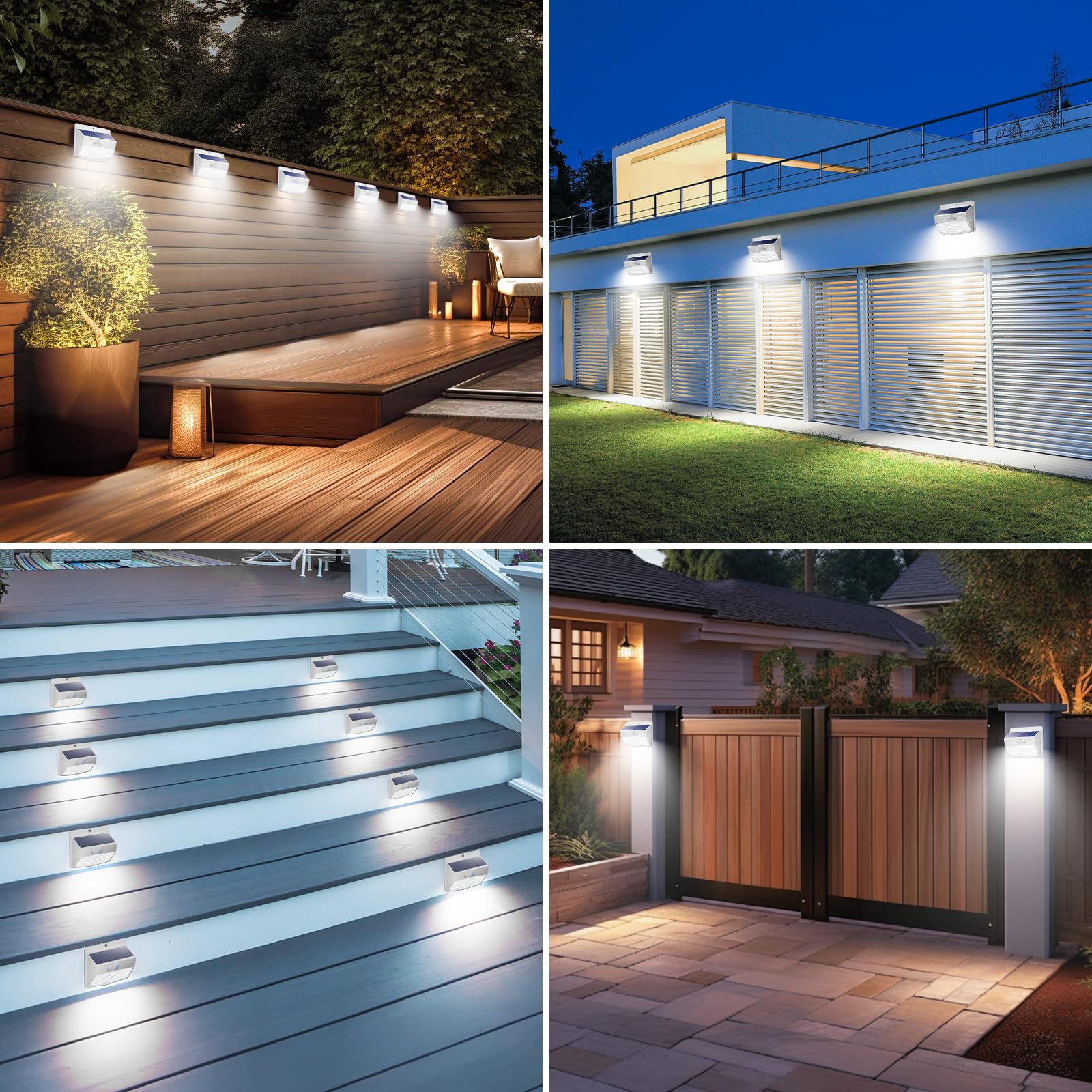 [4 Packs] Solar Outdoor Lights Motion Sensor Solar Security Lights Waterproof With 3 Lighting Modes Solar Powered Wall Lights Outside For Garden Fence Yard White
