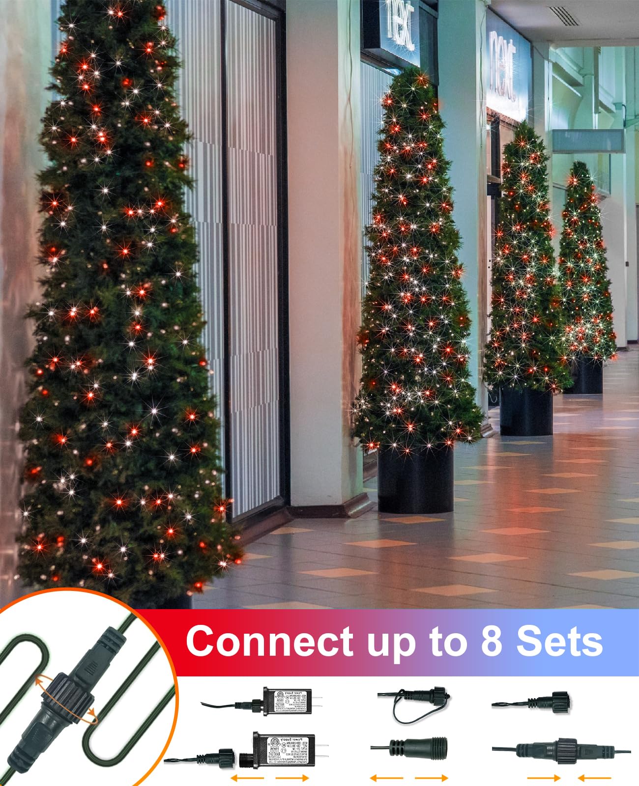 Xmasbokeh 40Ft 120 Led Christmas Lights Outdoor  Red White Christmas String Lights Waterproof  8 Modes & Timer  Connectable Christmas Tree Lights For Indoor House Patio Xmas Holiday Decorations