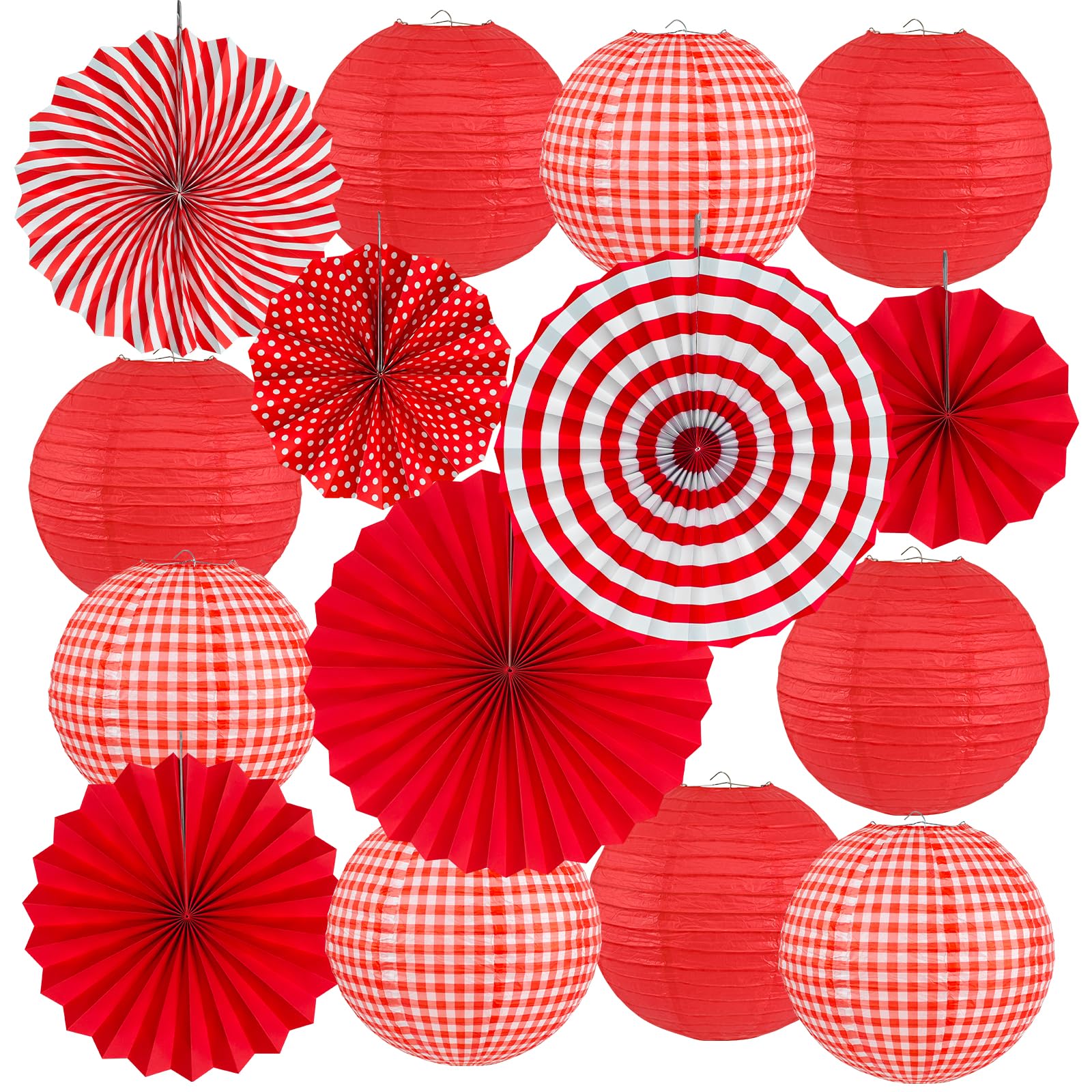 Peywot 15Pcs Red Party Decorations Supplies Set, Hanging Red Paper Lanterns Paper Fans For Home Decor Birthday Wedding Graduatio