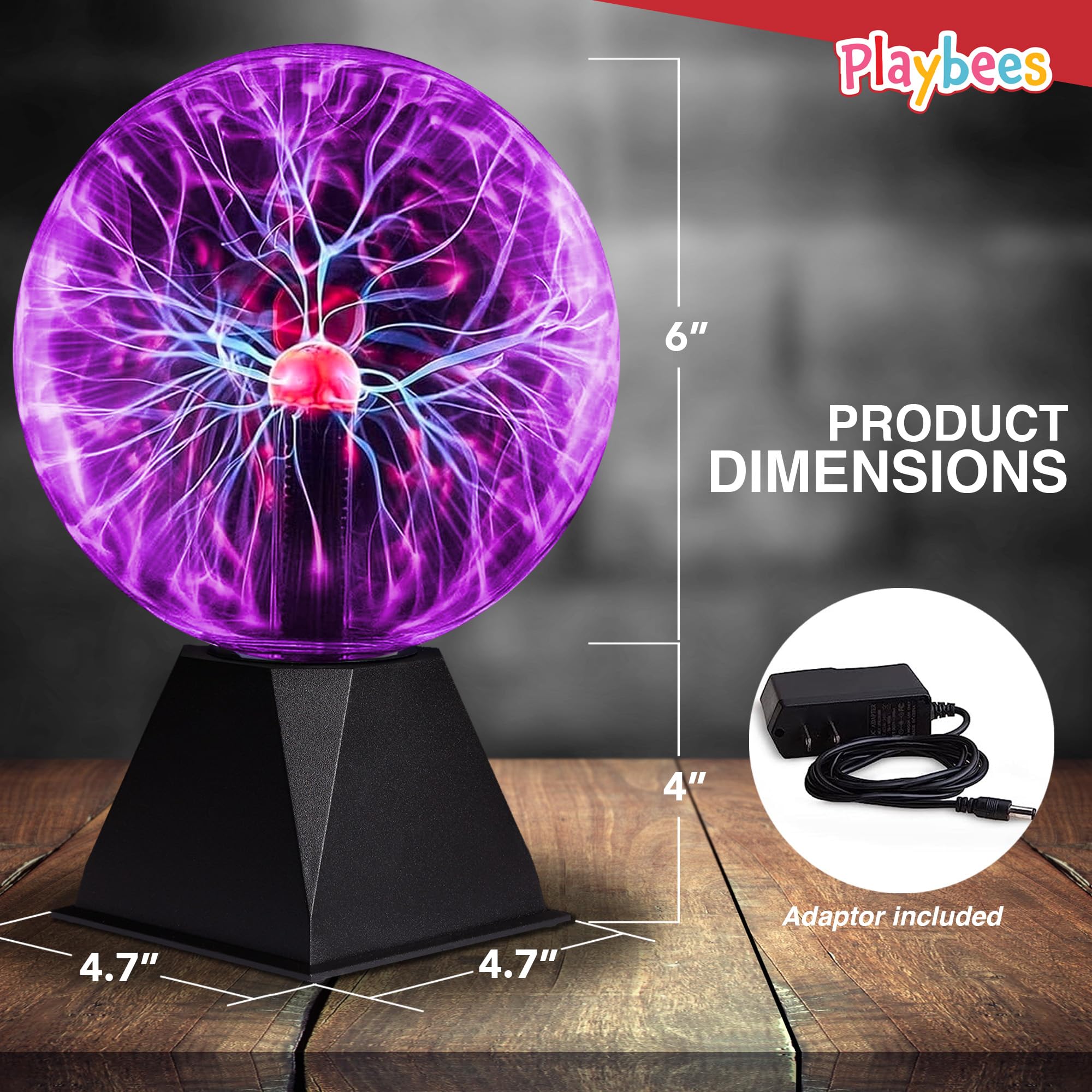 Playbees Colorful Plasma Ball - 7 Inch Tesla Coil Bulb - Purple Glass Globe for Parties, Decorations, STEM - Model PB-PLASMA-P