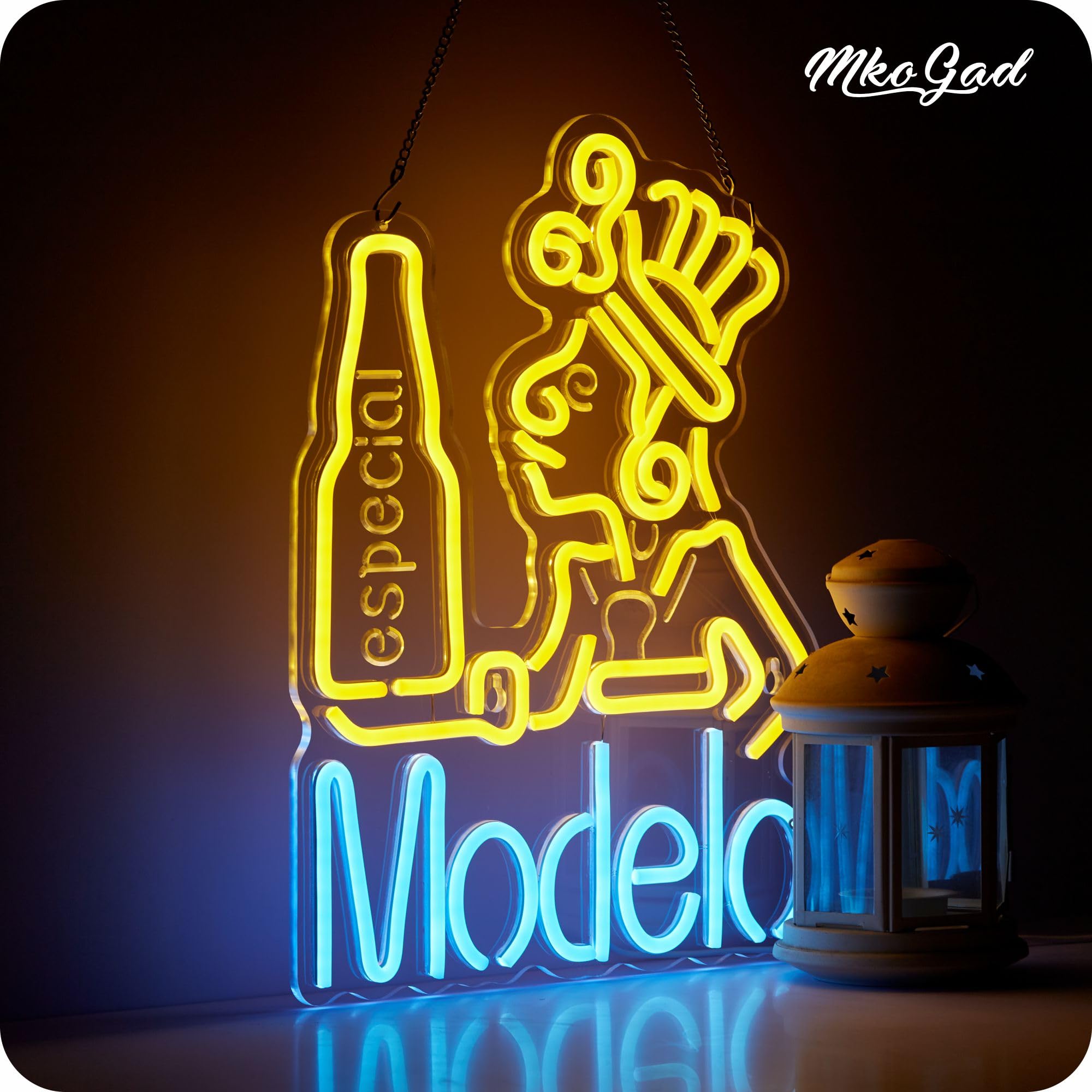 MkoGad Neon Sign for Wall Decor, malt-inspired LED Light, 16.5inx12.6in, Yellow + Ice Blue, Model MKOGADMODEmalt-inspired