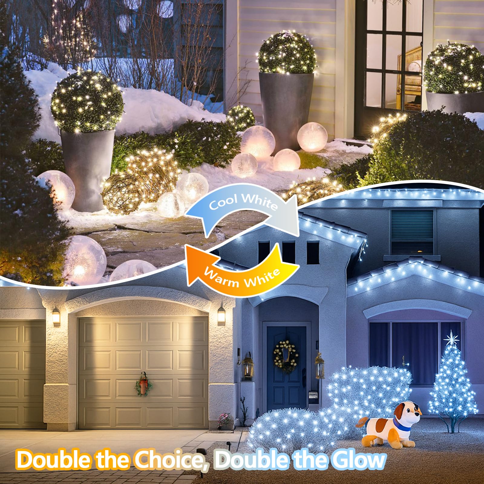 SANJICHA Solar String Lights, 400LED Warm White to Cool White, Waterproof Copper Wire, 8 Modes, 2 Pack, Model SYJSSL