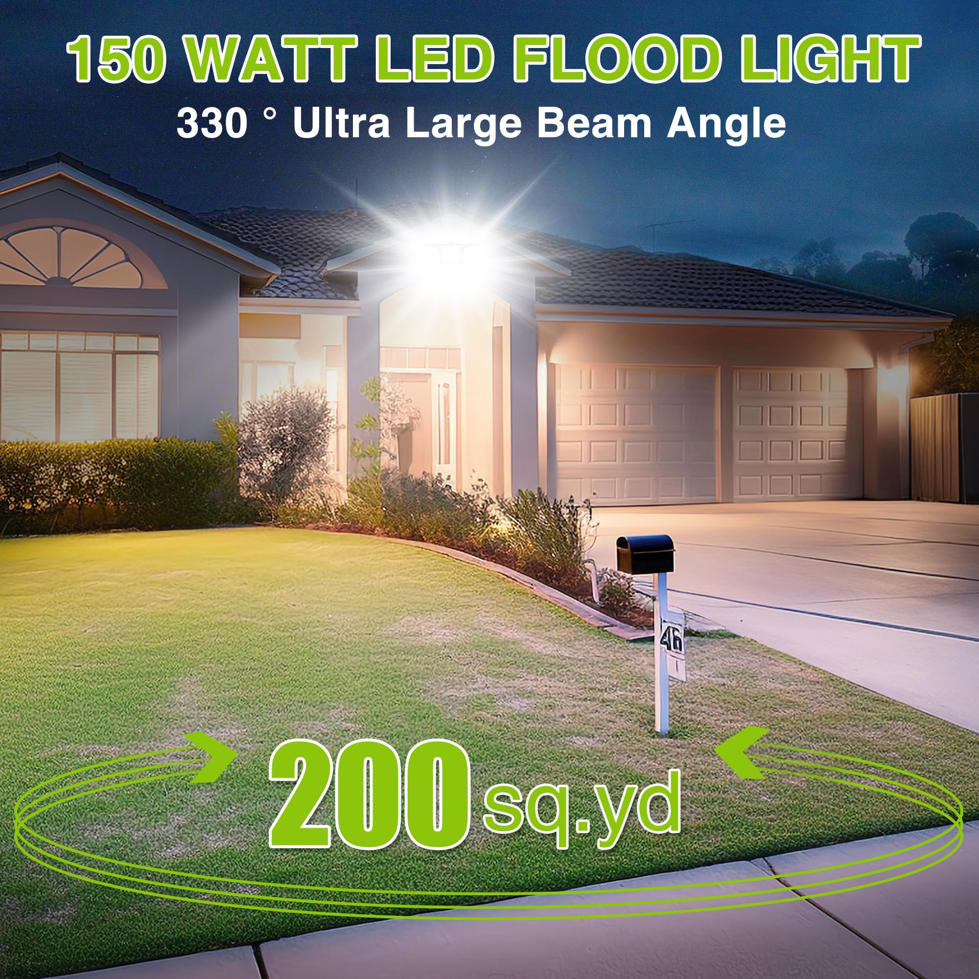 Led Flood Light Outdoor, Stasun 150W 15000Lm 6000K Daylight White Ip66 Waterproof, Commercial Parking Lot Light,3 Heads For Yard Street Stadium House Floodlight Bright Security Lights For Outdoor Area
