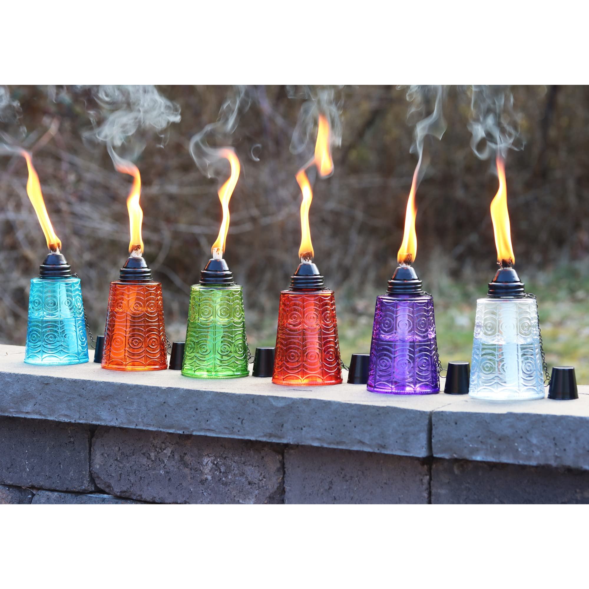 Seraphic Citronella Oil Lamp Torch Set Of 6 - Glass Table Top Candles For Patio & Garden