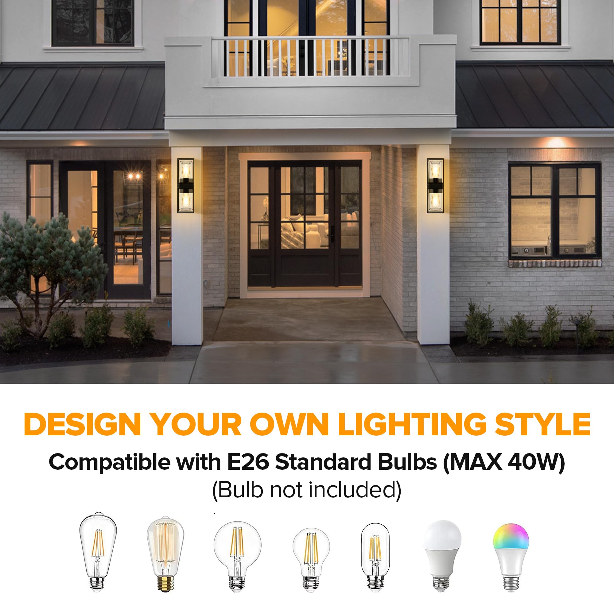 LUTEC Up and Down Outdoor Wall Lantern, Dusk to Dawn Sensor, Waterproof, Black, Model 5288820012