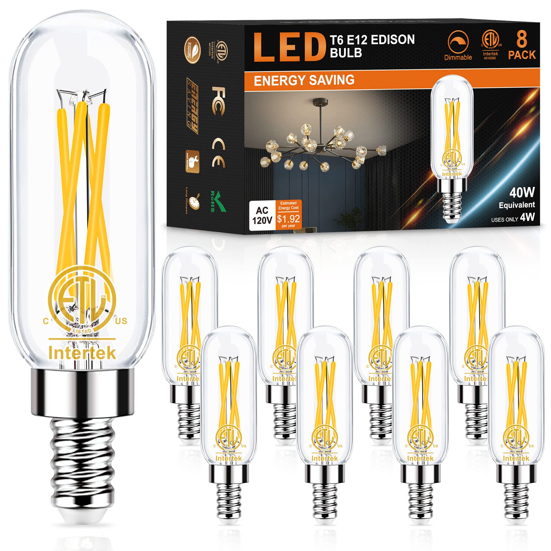 Hansang E12 Led Bulbs Dimmable, 40W Equivalent, 3000K Soft White, T6 Tube Candelabra Led Light Bulbs For Chandelier, Light Bulbs
