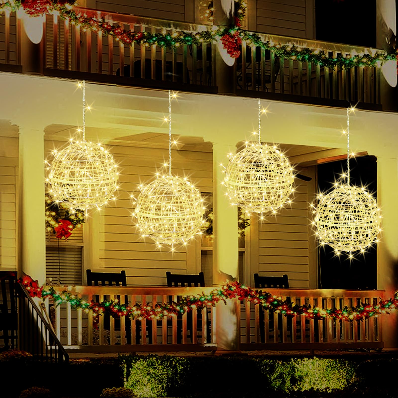 JNOEC Outdoor Ball Lights - 4 Pack 15.7in Sphere Lights, Warm White, Plastic, Model BG-BTD, Perfect for Garden, Patio, Party Decoration