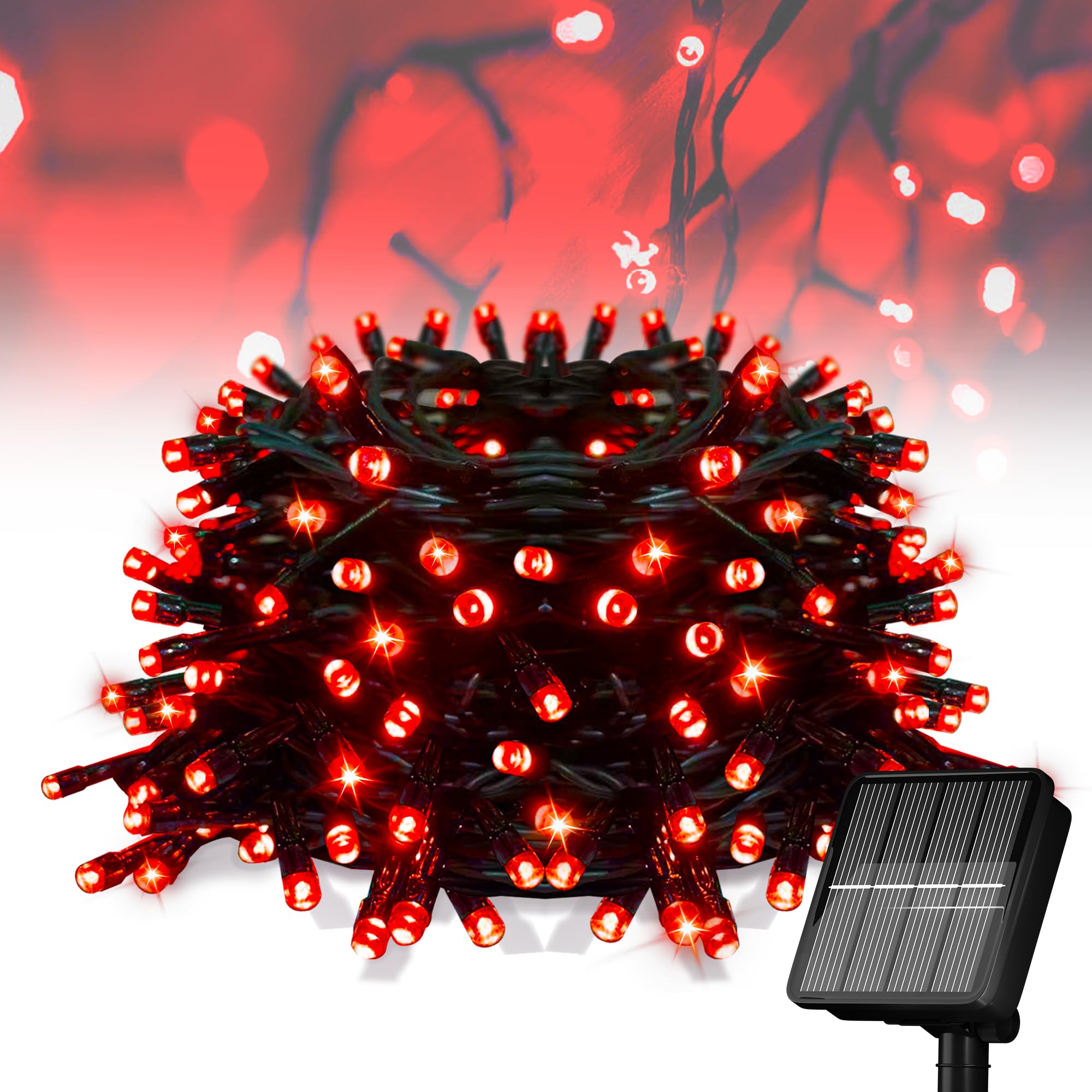 Solar String Lights For Outside  39Ft 100 Led Solar String Lights Outdoor With 8 Modes Solar Lights For Outside Waterproof For Yard  Fence Balcony  Party Christmas Tree Decorations (Red)