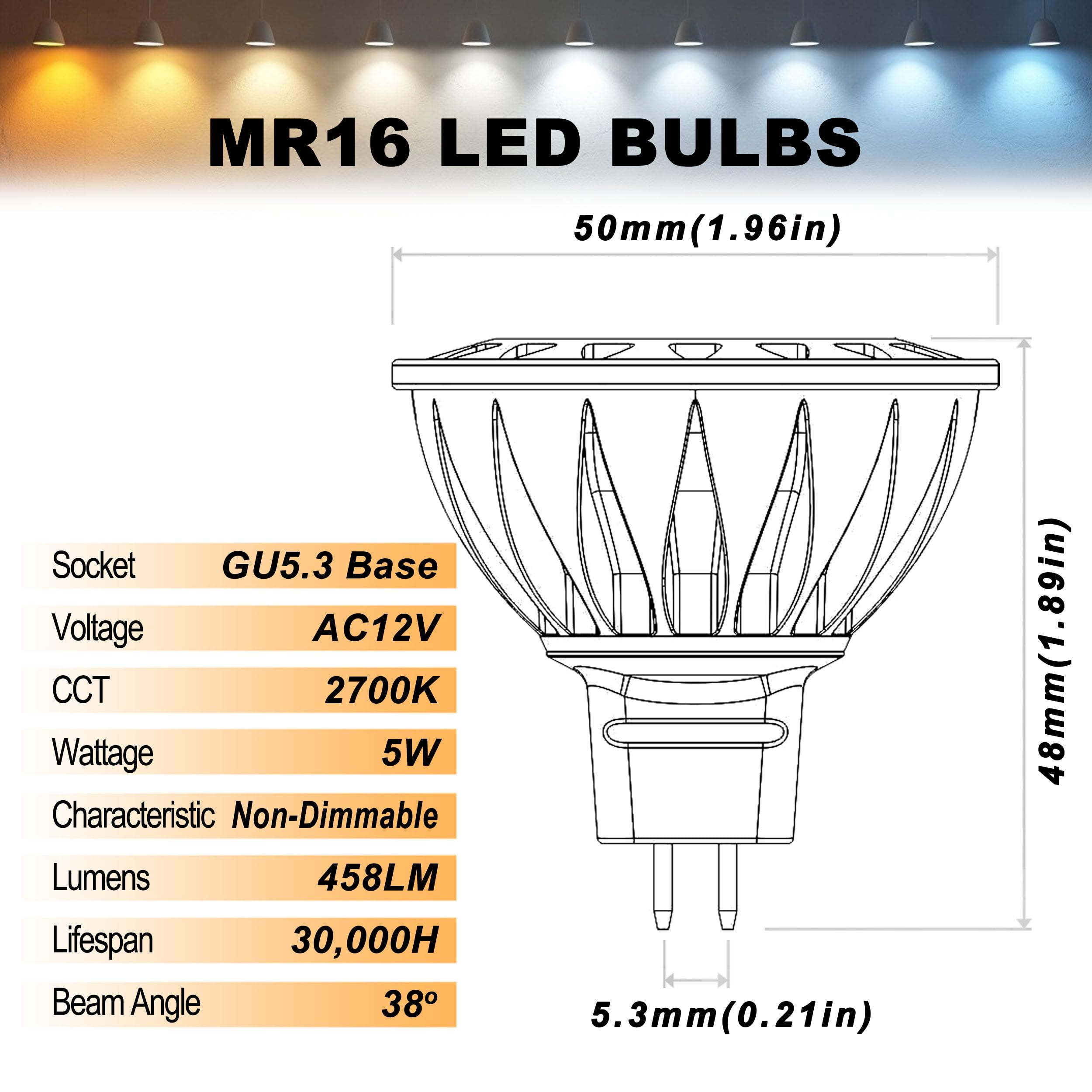 Alide Mr16 Gu5.3 Led Bulbs 50W Halogen Equivalent, 2700K Warm White,Mr16 5W 12V Low Voltage Bulbs Spotlights For Outdoor Landsca