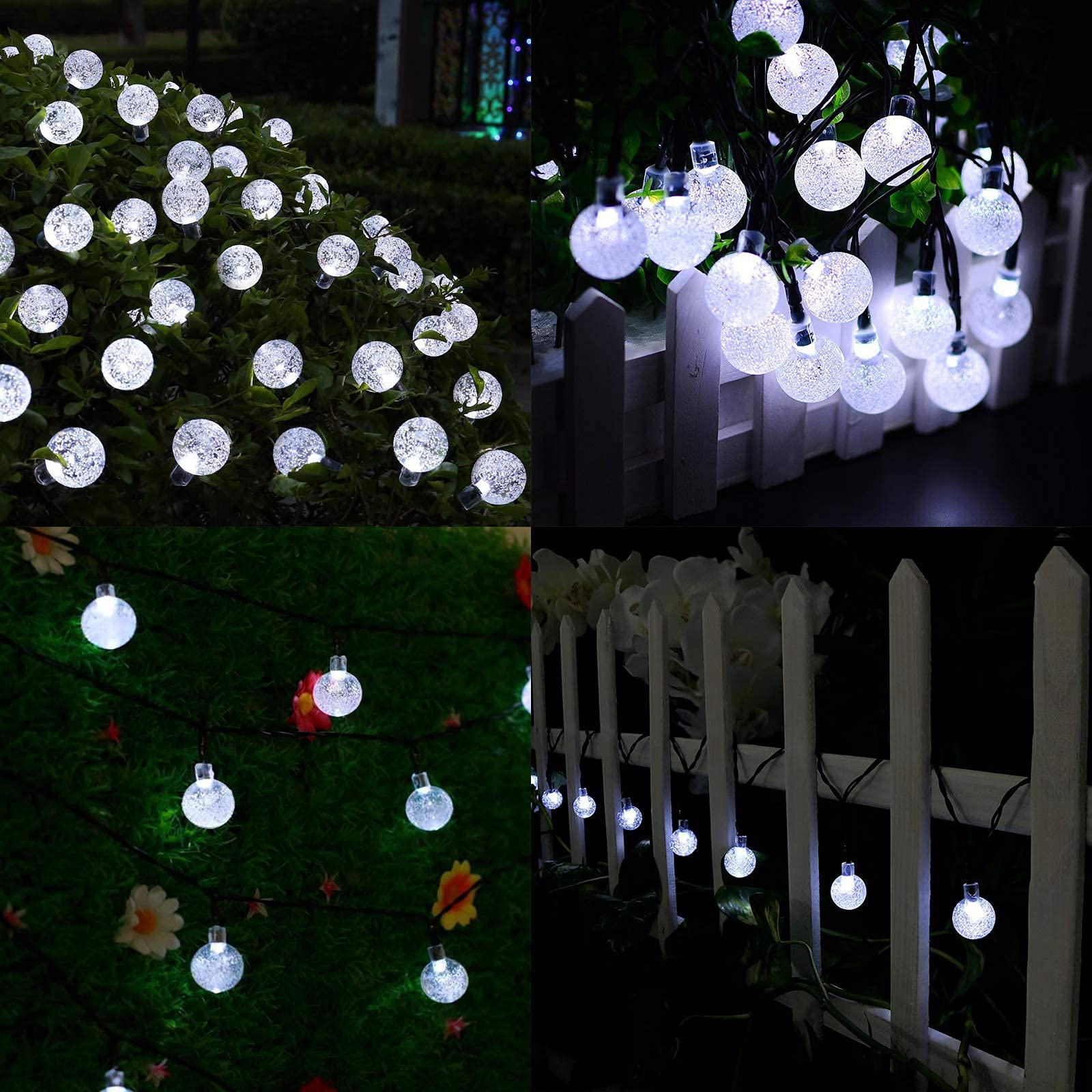 White 2-Pack 100 LED 64FT Crystal Globe Solar Christmas Lights Outdoor, Waterproof Solar String Lights Outdoor Decorative, 8 Lig