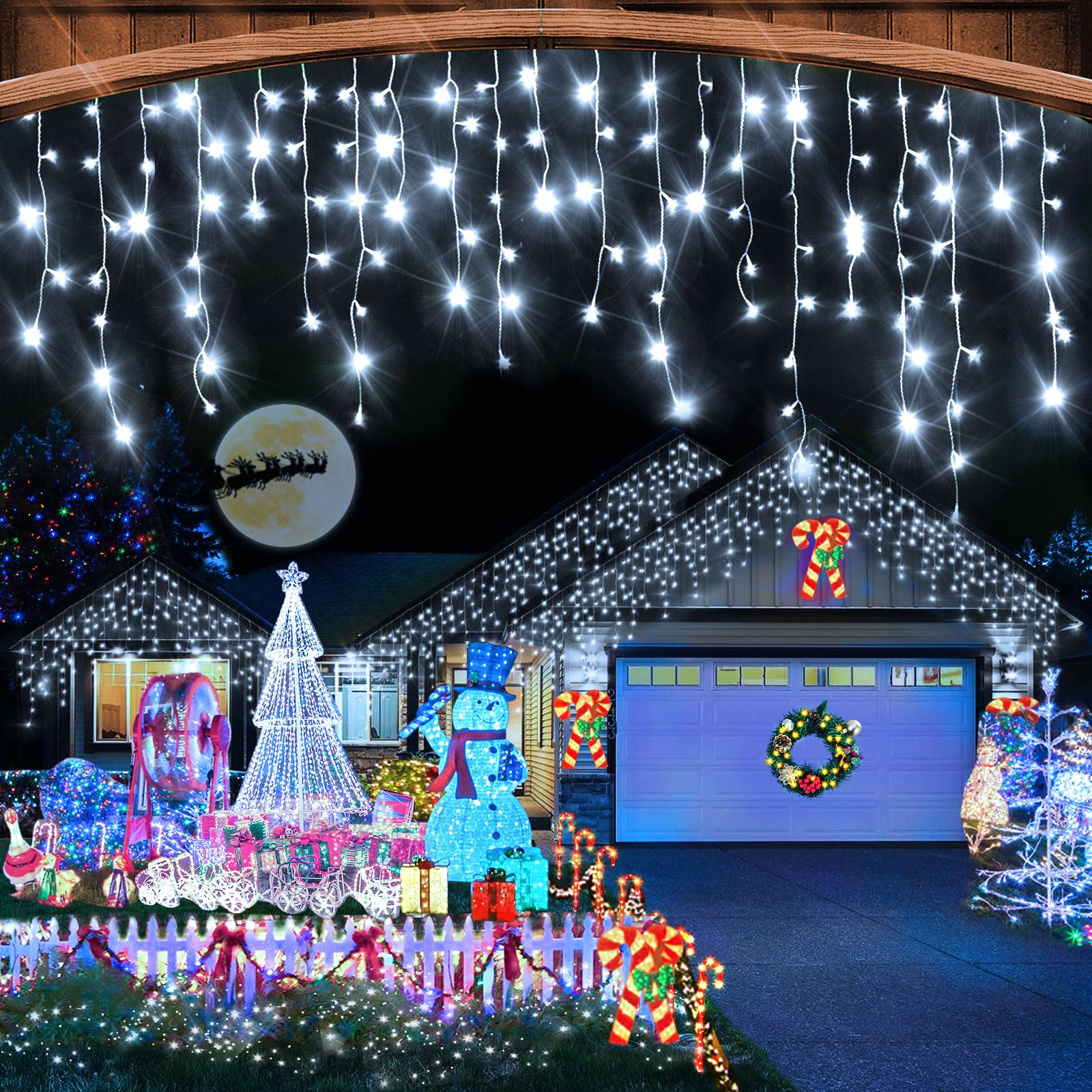 Christmas Lights Outdoor, 164FT 1600 LED Ice Lights for Outside with 320 Drops, 8 Modes Timer Memory Function, IP44 Waterproof I
