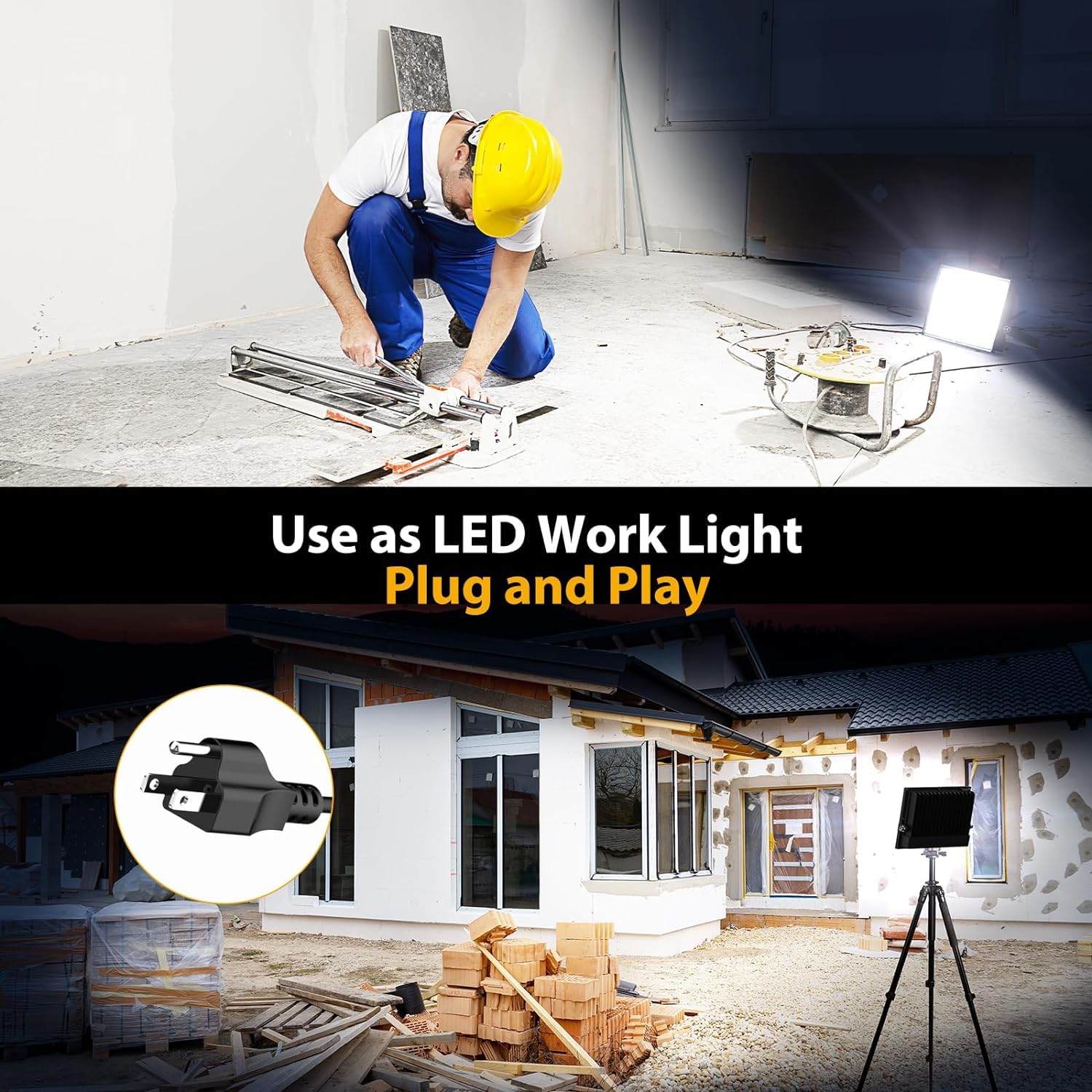 Onforu 300W LED Flood Lights, 30000lm Bright, 6500K Daylight, IP66 Waterproof, Black, 2 Pack, Model D300