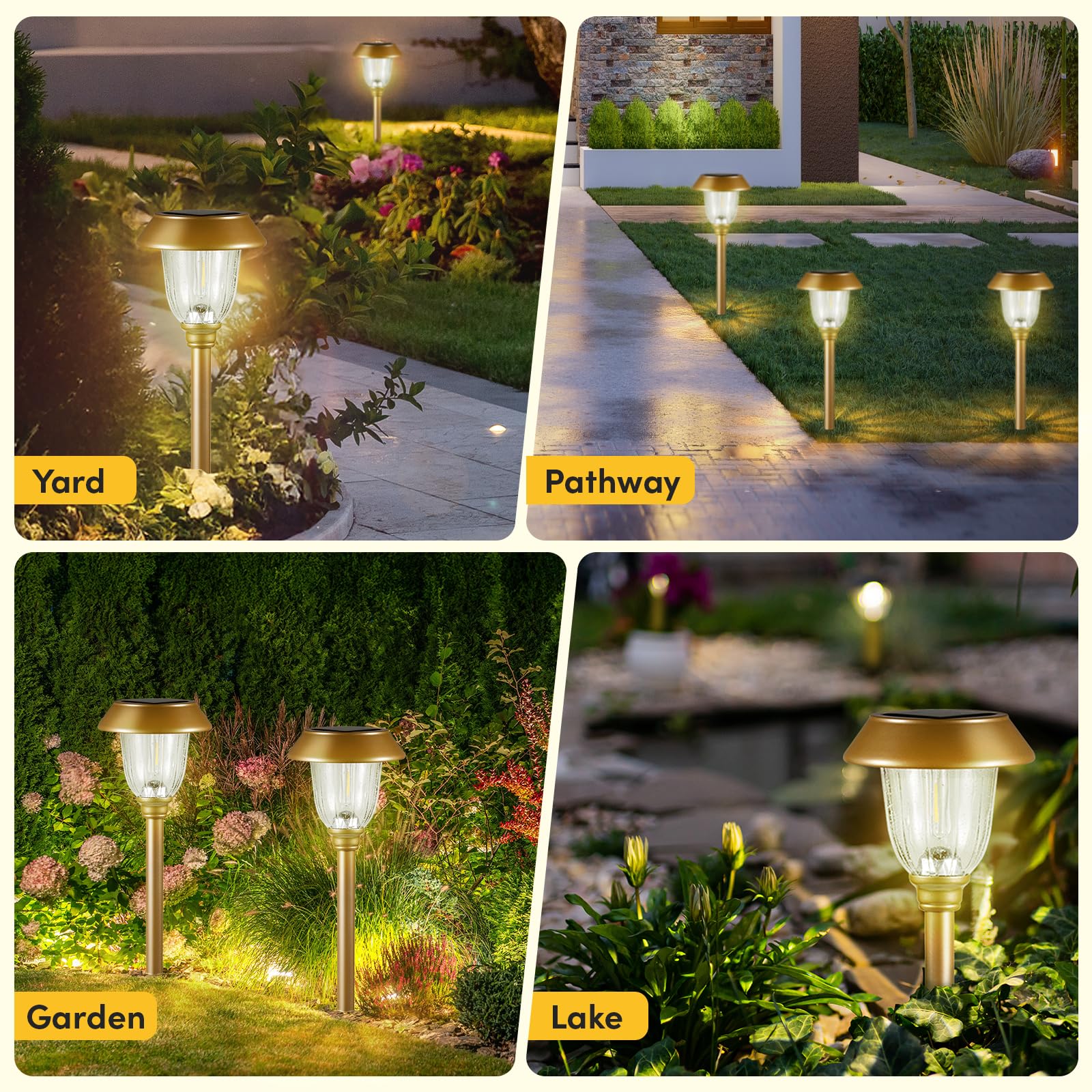 Maggift Solar Pathway Lights Outdoor Waterproof 6 Pack 25 Lumen, Stainless Steel & Glass Solar Garden Lights, Auto On/Off Solar