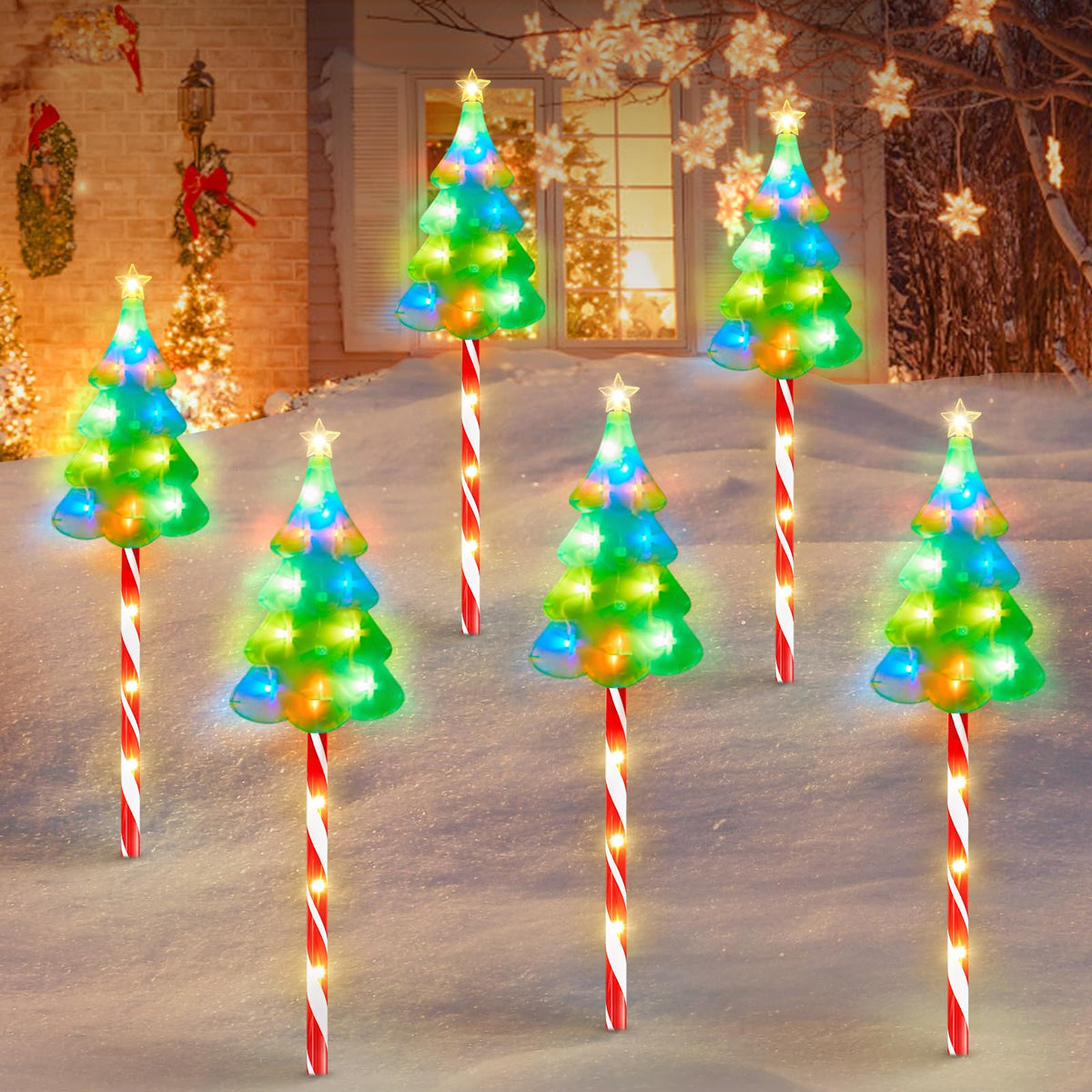 Kooper 25'' Larger Christmas Decorations Outdoor Solar Christmas Tree Candy Cane Stake Lights, 6Pcs Solar Christmas Pathway Ligh