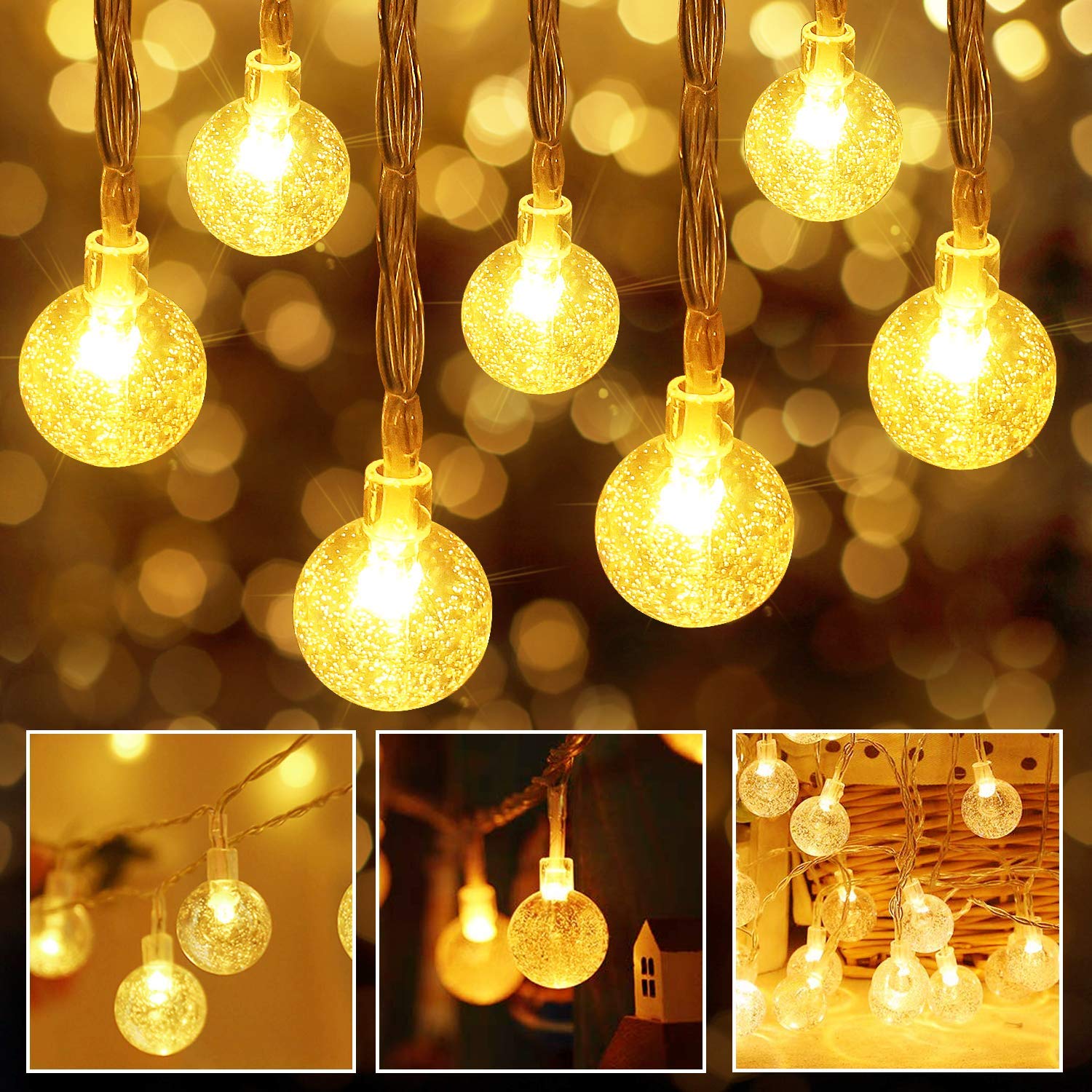 Plug In 10Ft 20 Led Globe String Lights Indoor Outdoor Decorative Fairy Lights Warm White For Birthday Party Wedding Anniversary Christmas