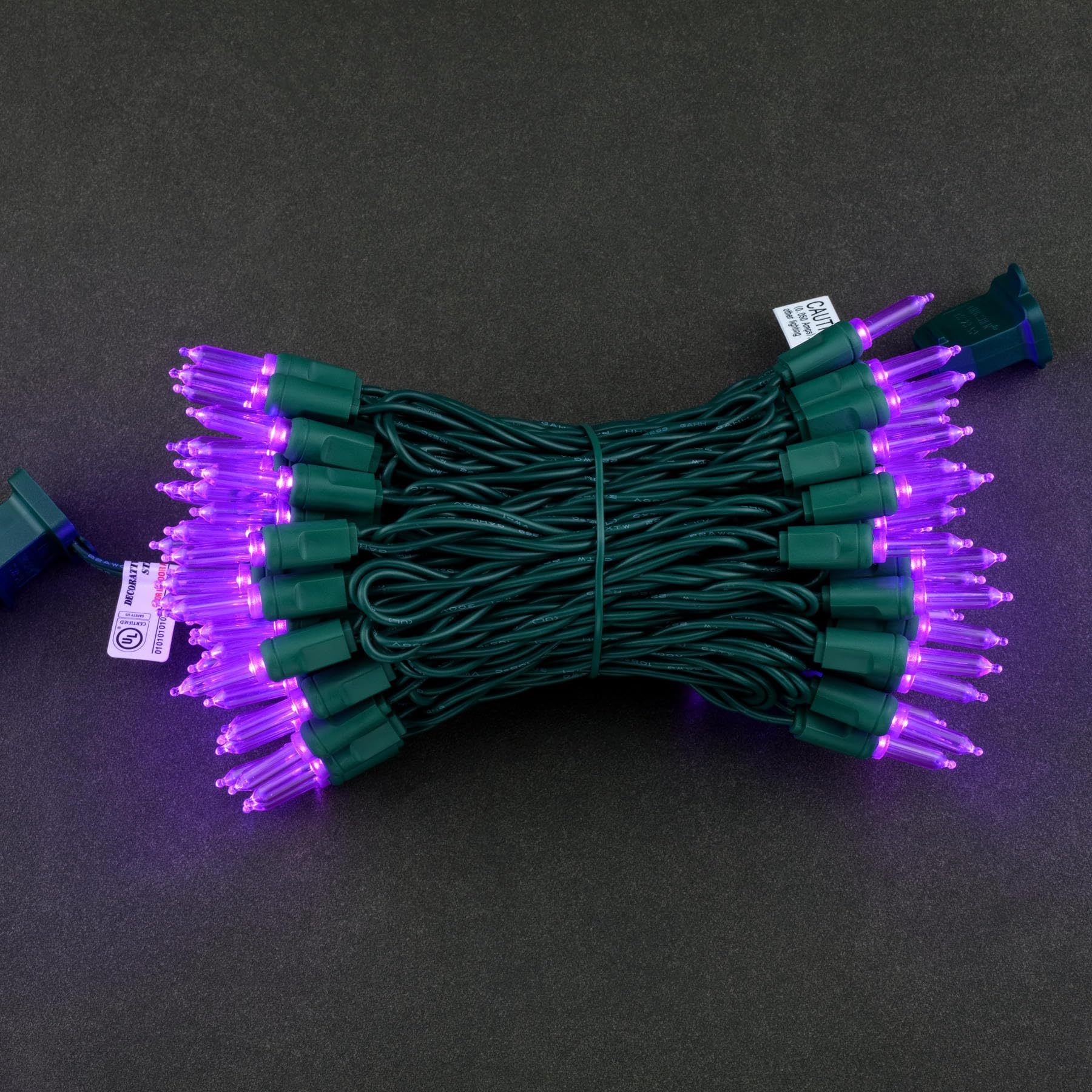 YULETIME 100 Purple T5 LED Christmas Lights, 33 ft Waterproof Green Wire, Model YX-T5-100-3