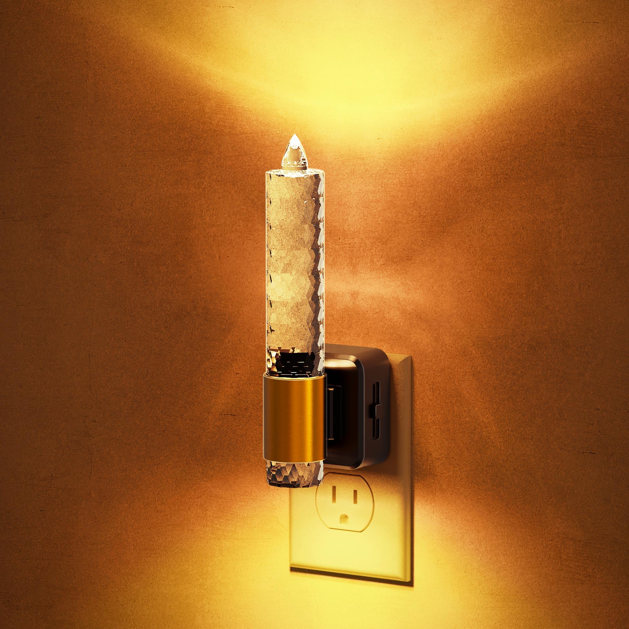 JandCase Night Light  Flameless Candle Amber Night Lights Plug into Wall  Auto On/Off Light Sensor LED Crystal Dimmable Nightlight  0-100LM Decorative nite Light for For Mature Userss Bathroom Hallway  1Pack