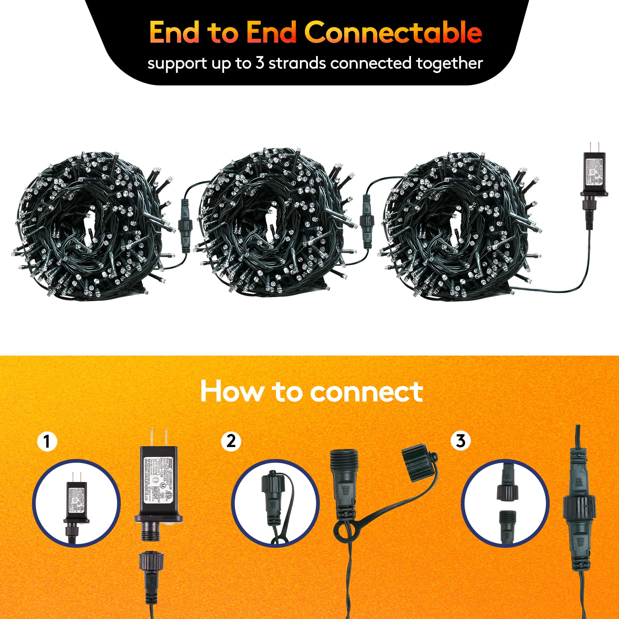 Blctec Christmas Lights, 300 Led 108Ft Ul Certified Christmas String Lights With 8 Lighting Modes, End To End Connectable Plug,