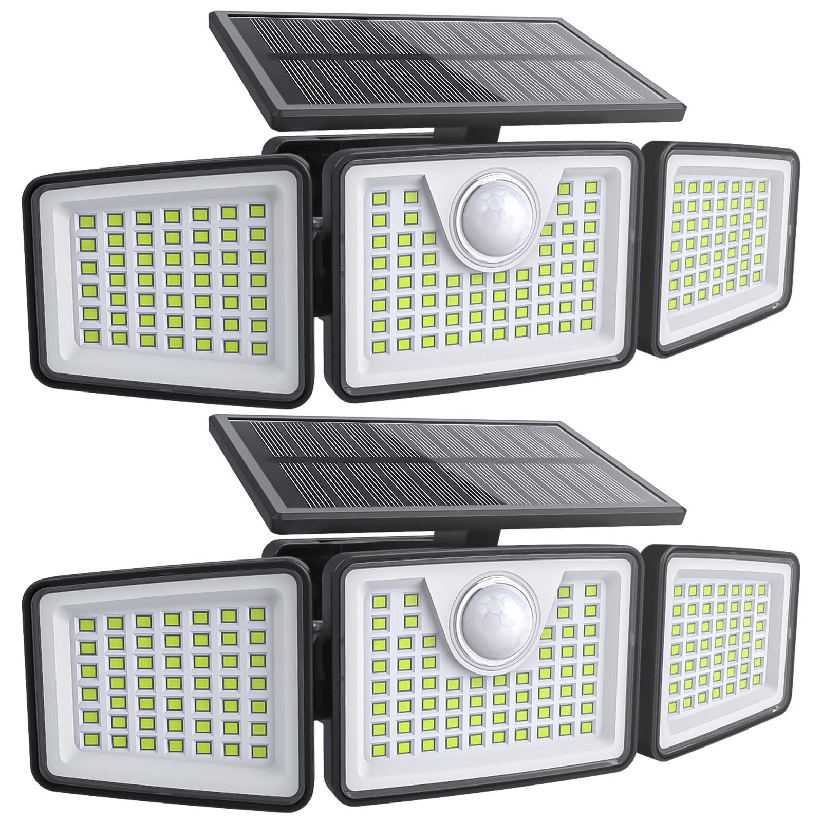 daphino 2500LM Solar Lights Outdoor, Motion Sensor, 3 Head, IP65 Waterproof, Remote Model, 2 Pcs, Black