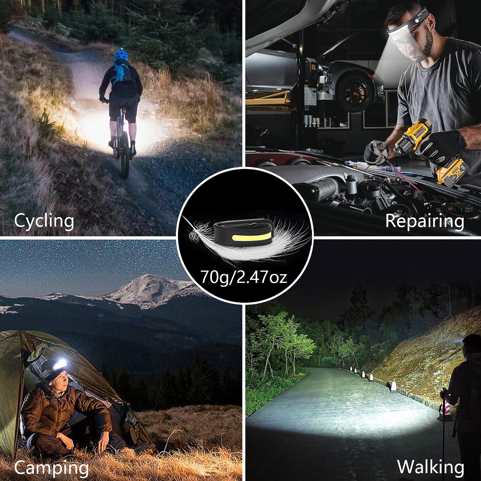 Lutitasd Led Headlamp Rechargeable 2 Pack, 230 Wide Beam Light Buddy Headlight With Motion Sensor, 5 Mode Head Lights Forehead F