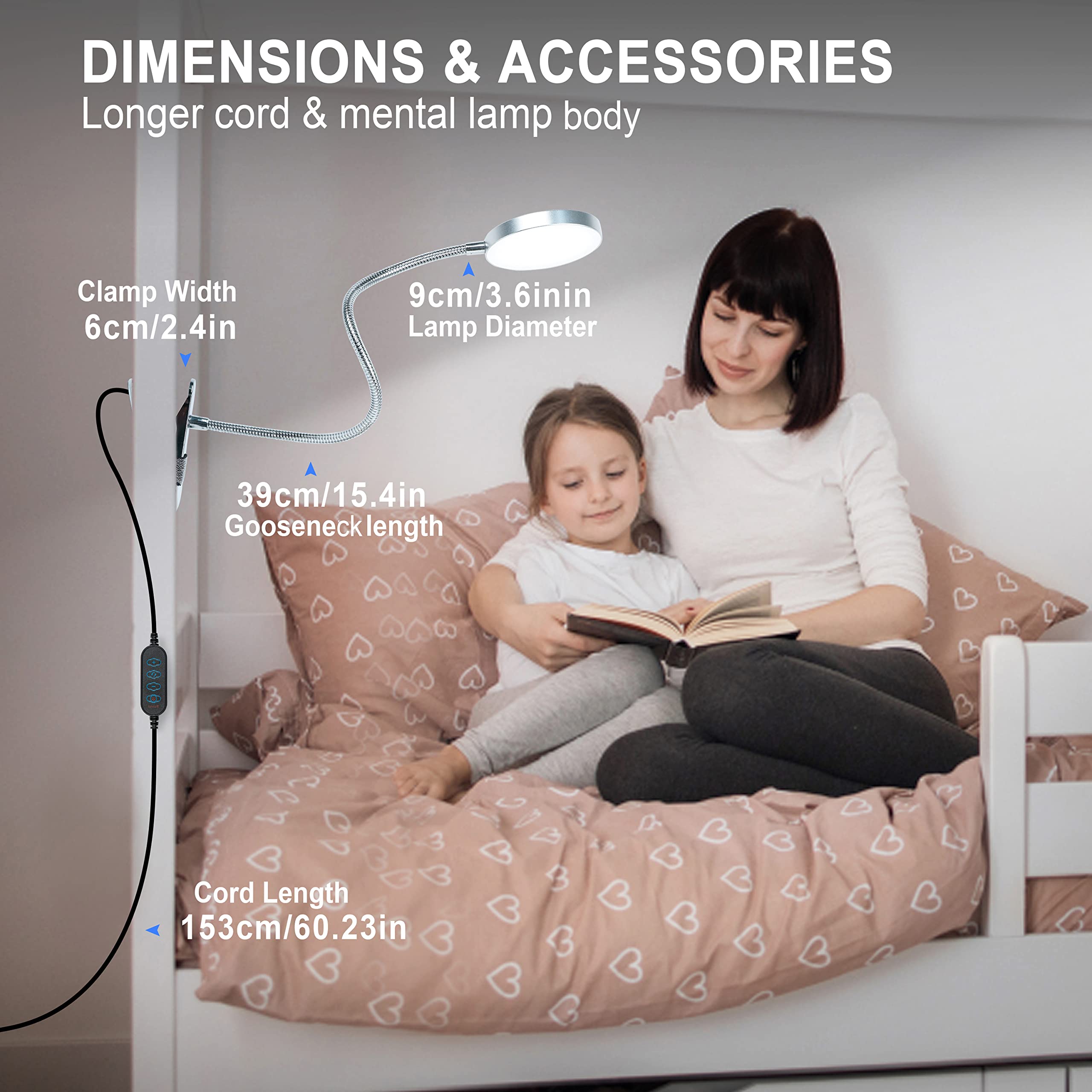 LiFMIRA Clip on Lamp - 8W LED Light, 5 Color Modes, Silver, Gooseneck Clamp for Reading, Desk, Video Conferencing, Model HL-TJ8010A