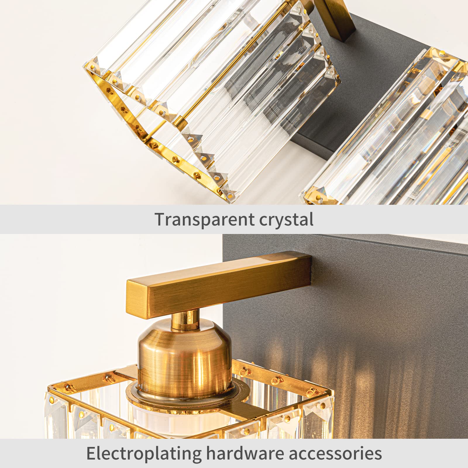 FDPBY 2-Light Bathroom Vanity Light Black Gold Crystal Metal JW-002 Modern Minimalist Design 12.59-Inch
